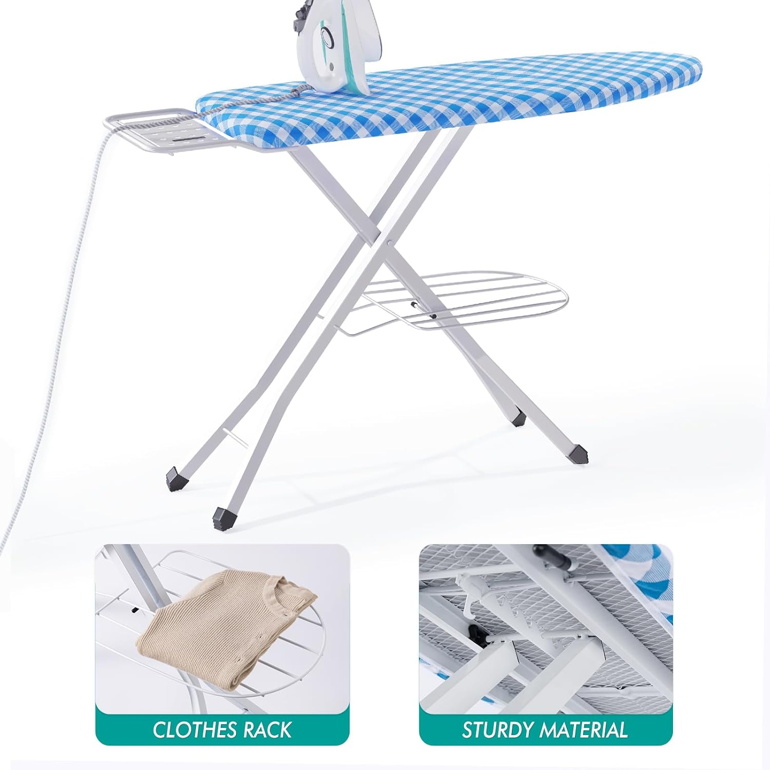 BKTD Ironing Board with Steam Rest and Non-Slip Legs