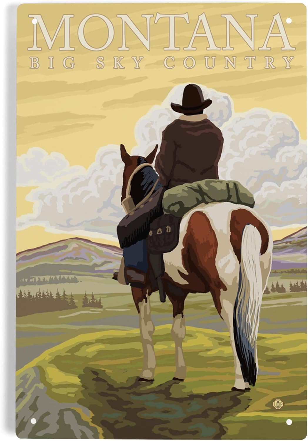 Lantern Press 6x9 Metal Sign Montana Big Sky Country Cowboy