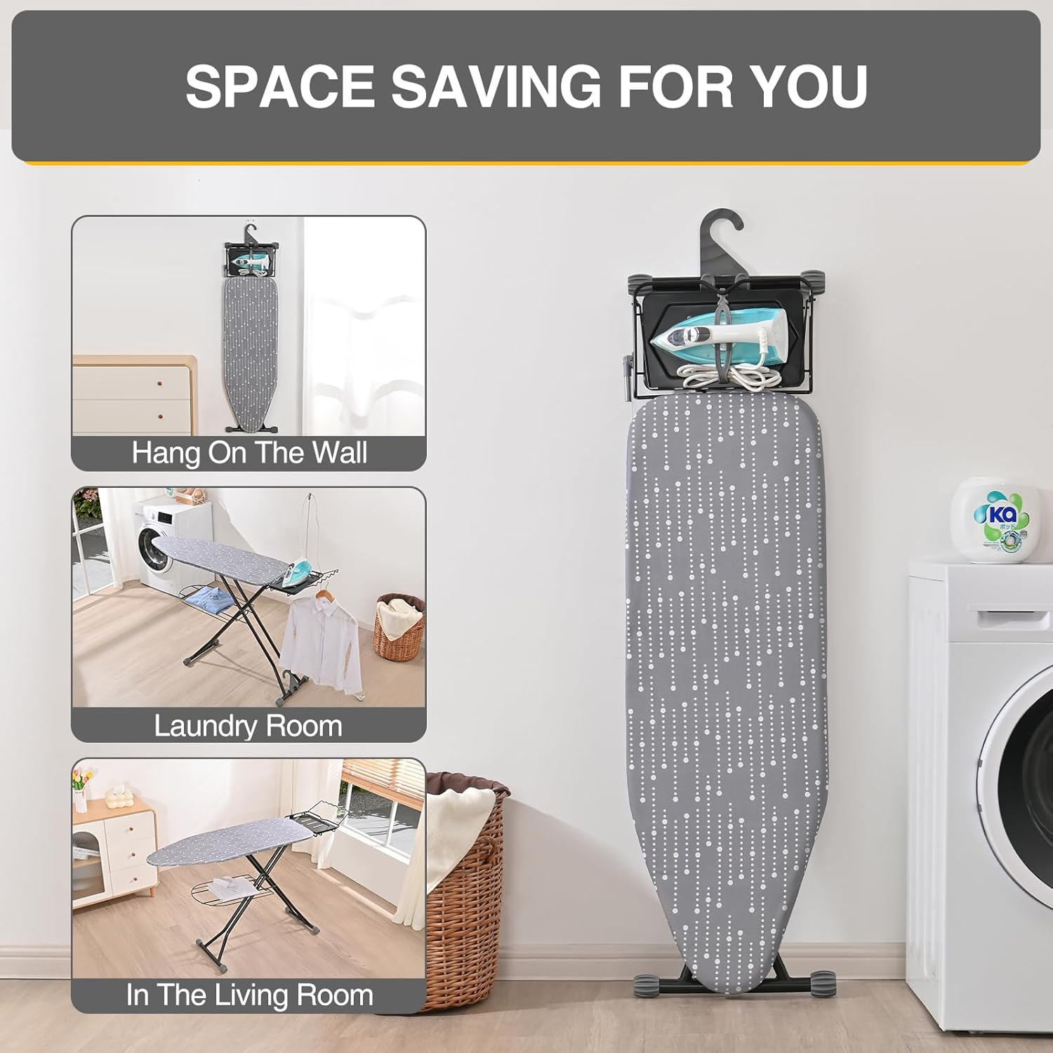 APEXCHASER Heavy Duty Ironing Board with Iron Rest and Clothes Rack