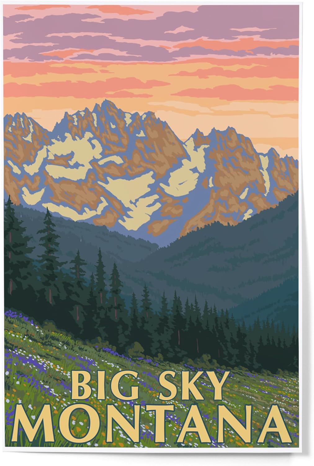 Lantern Press 12x18 Inch Art Print Big Sky Montana Spring Flowers