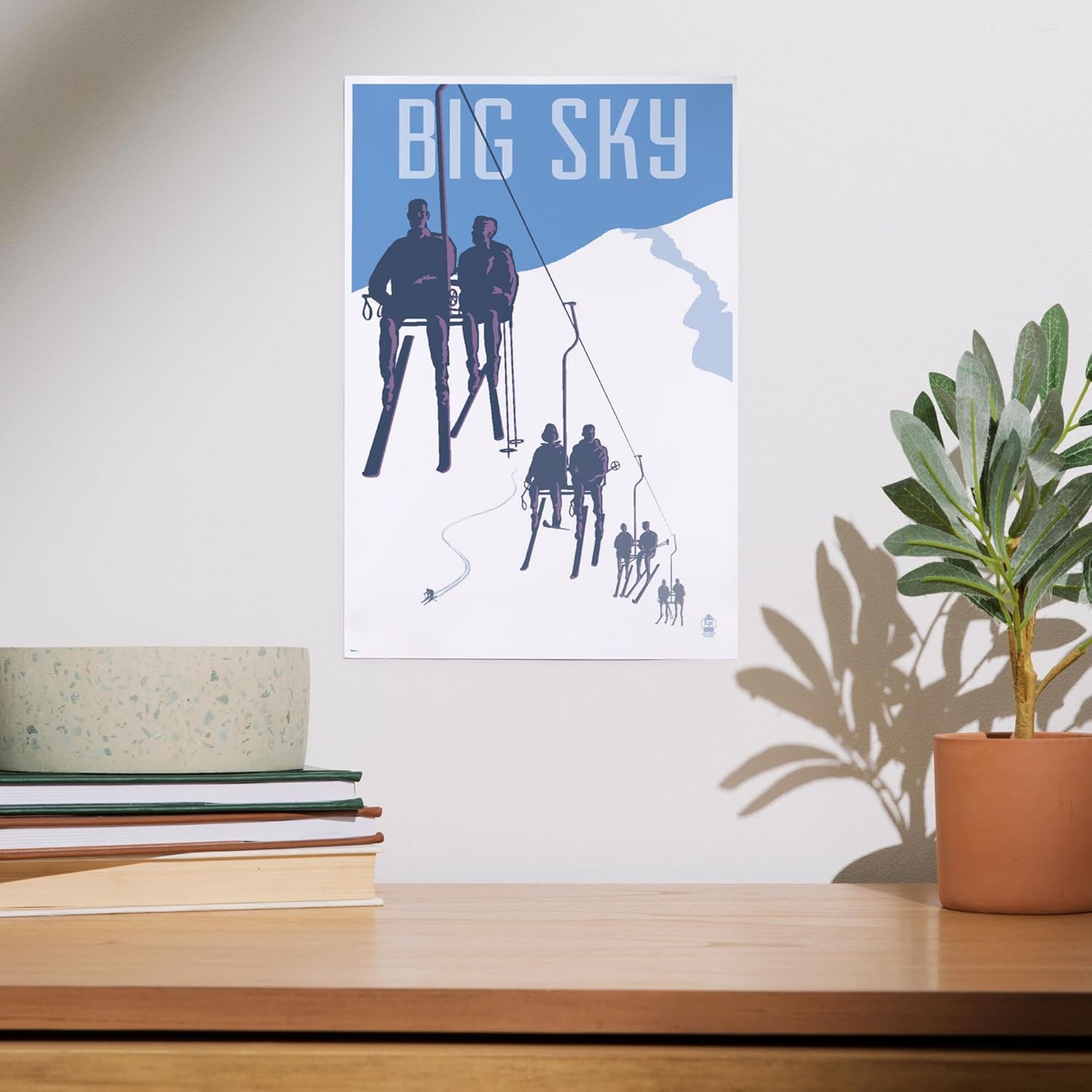 Lantern Press 8x12 Art Print Big Sky Montana Skiers on Lift