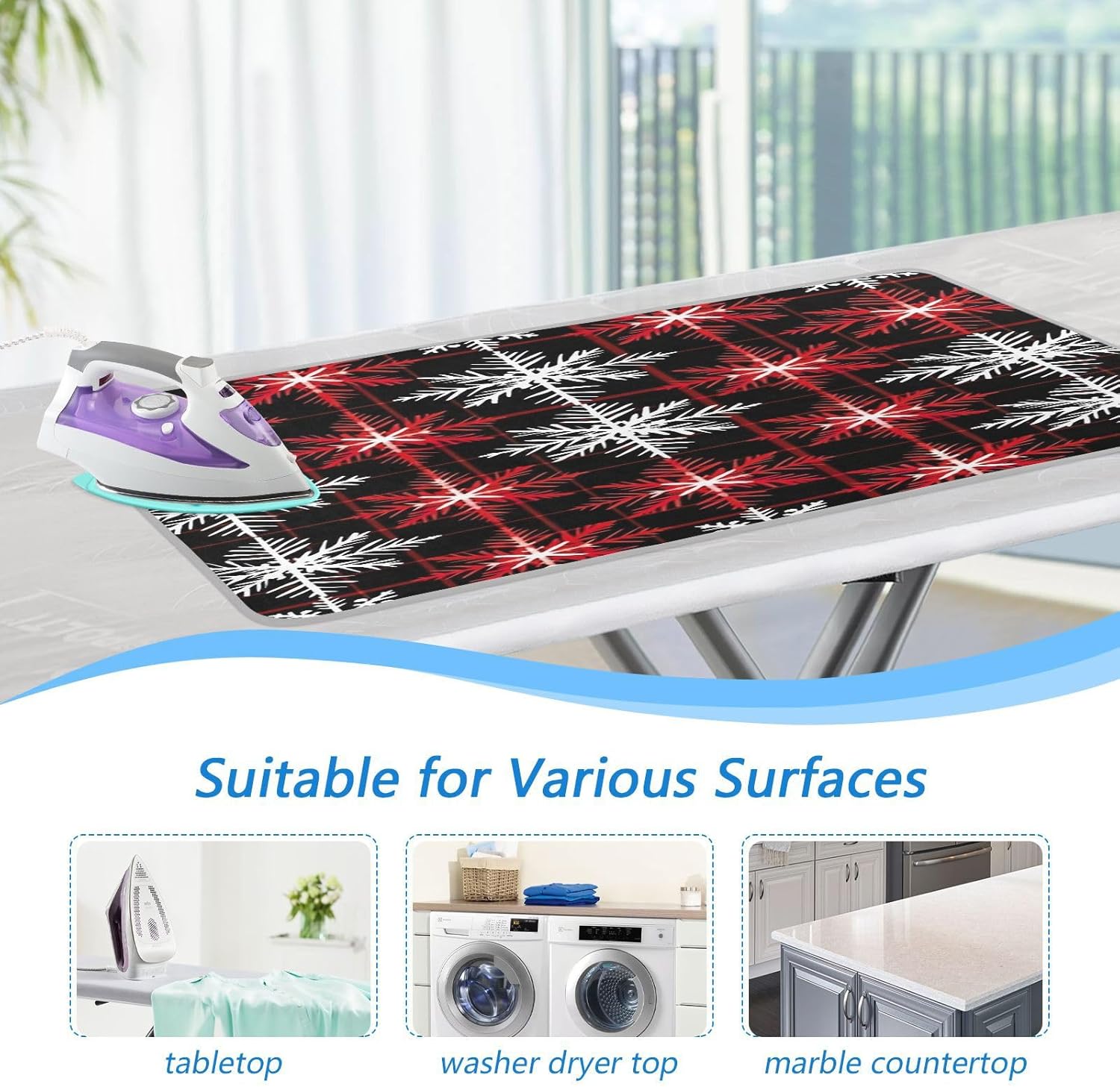 GAIGEO Red and Black Plaid Ironing Mat with Snowflakes Pattern