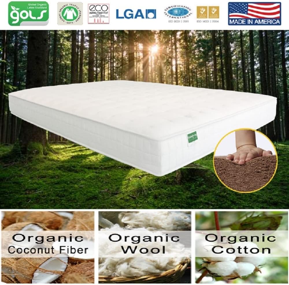 Cambay Twin Mattress Extra Firm 8 Inch Organic Coconut Coir
