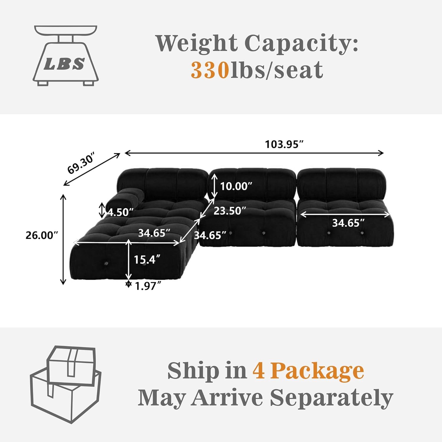 JACH 104 Inch Modern Sectional Sofa with Ottoman