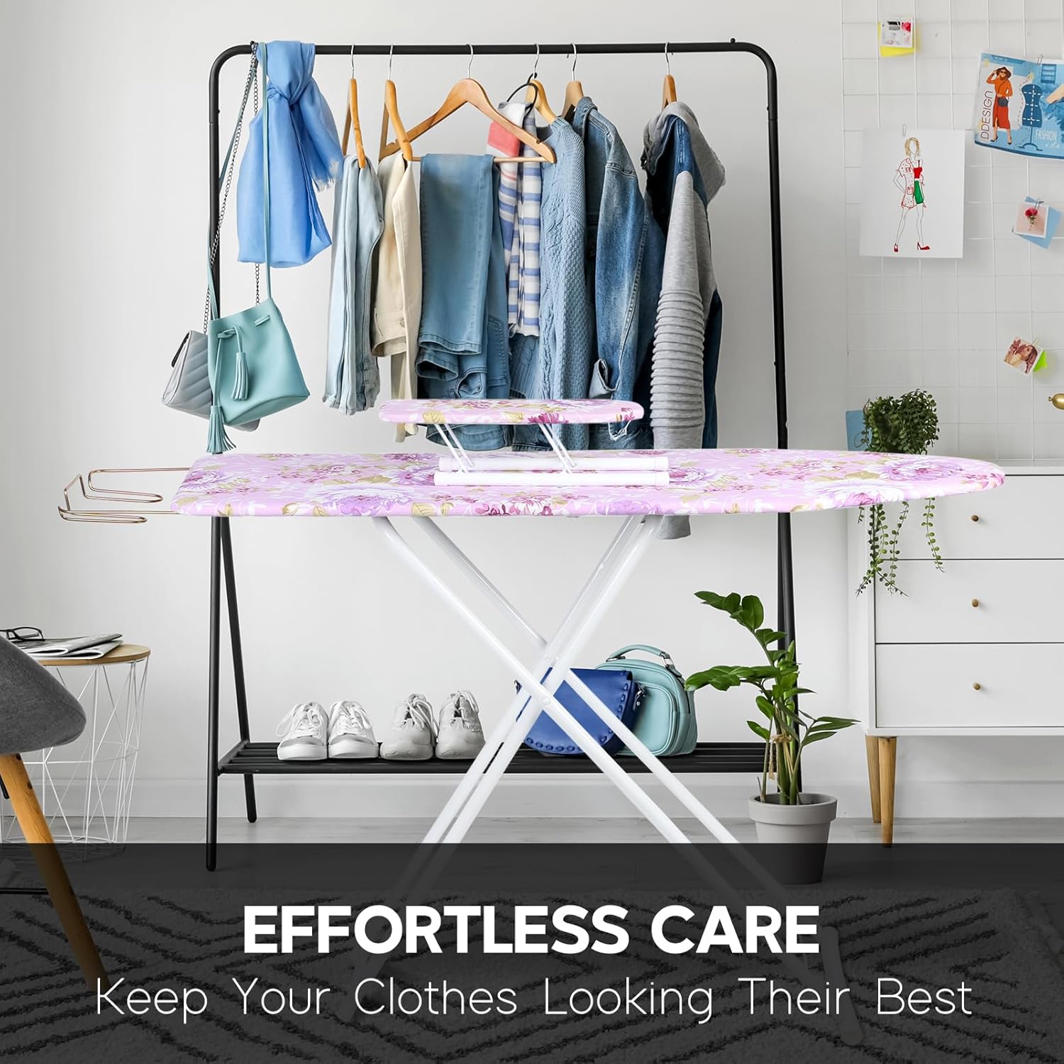 Foldable Ironing Board with Iron Rest Purple