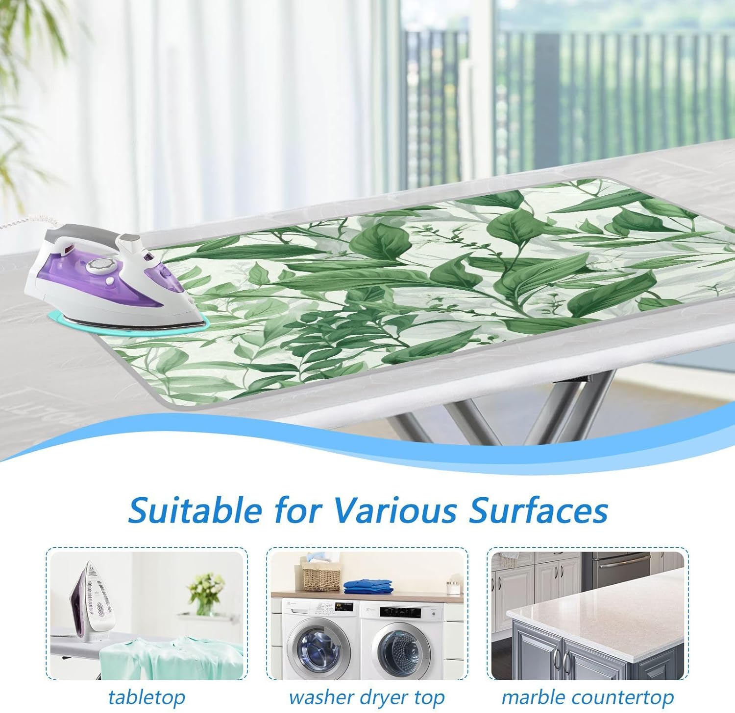 Green Plants and Leaves Ironing Mat Foldable Durable