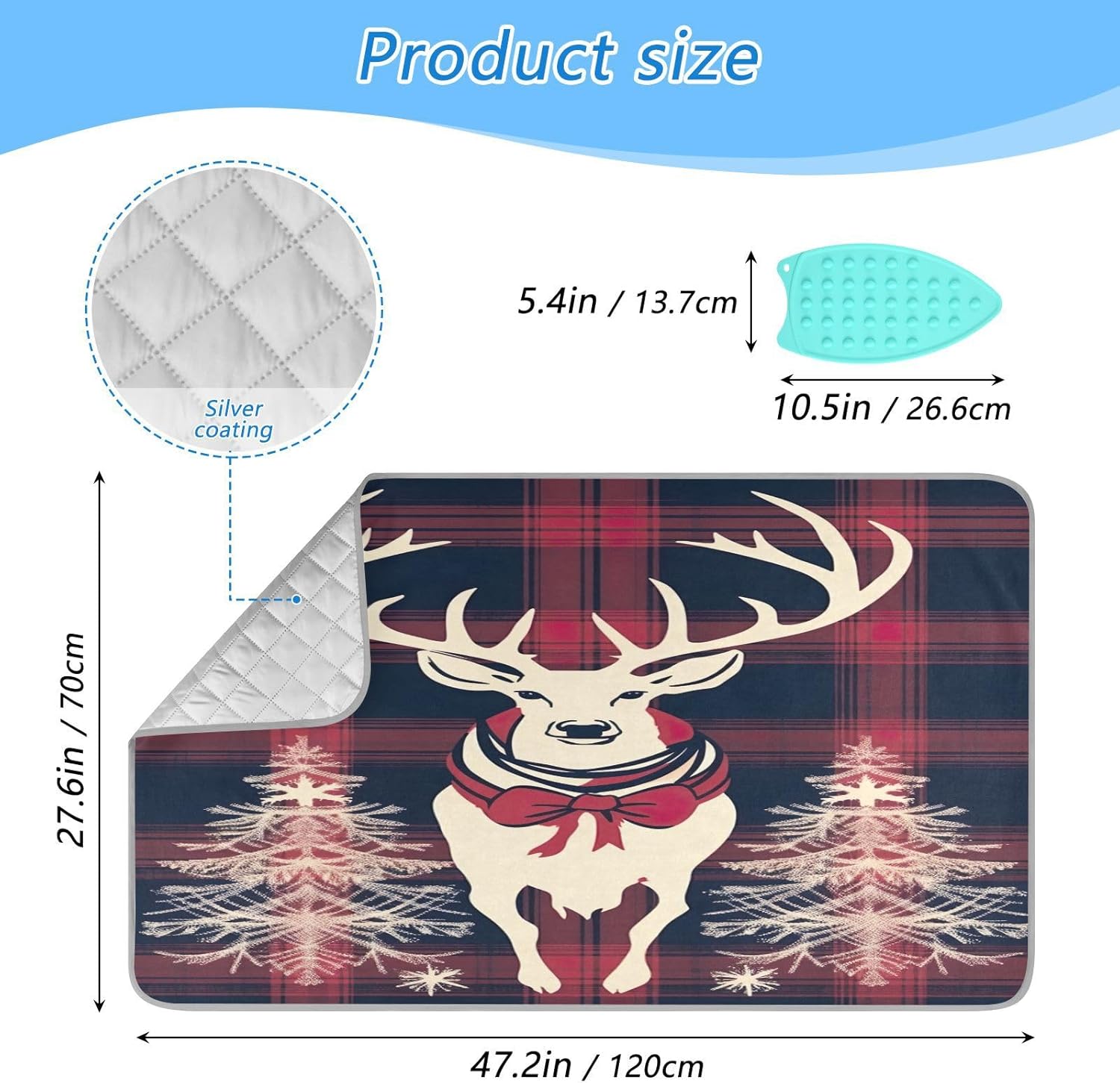 Wassud Plaid Ironing Mat with Deer Pattern Foldable Portable