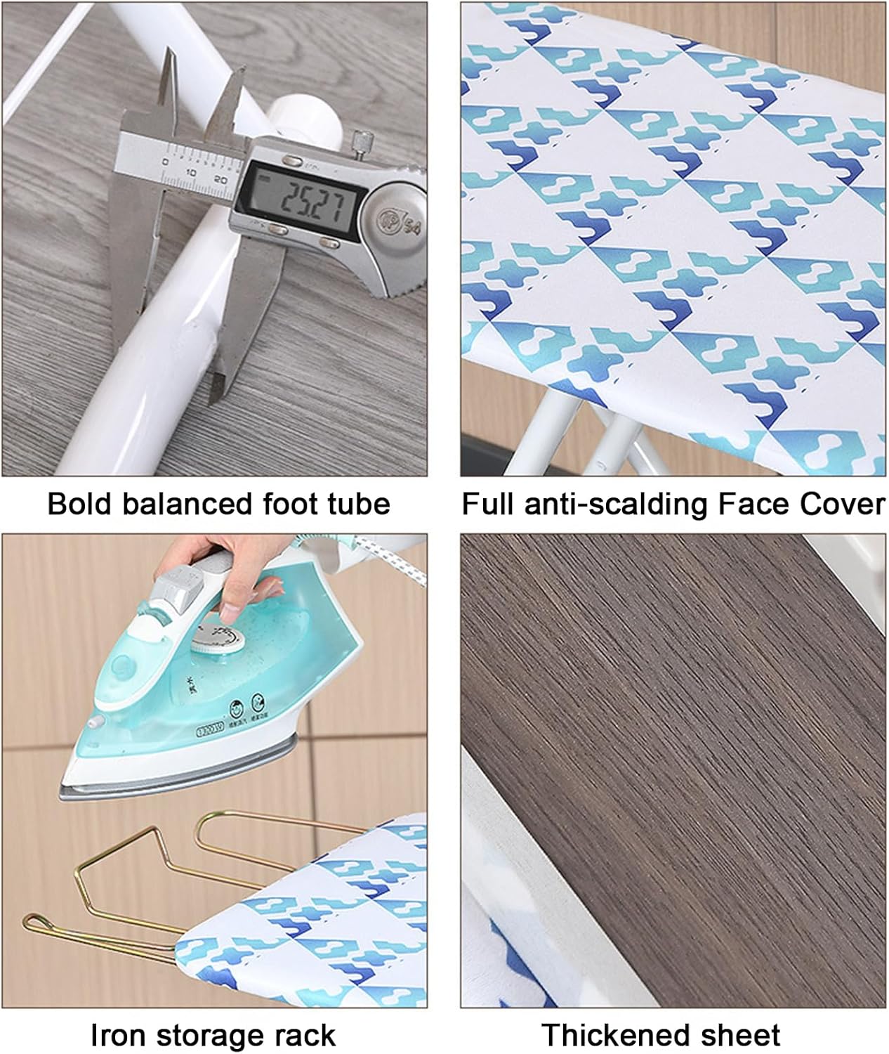 Foldable Ironing Board with Height Adjustment and Iron Rest