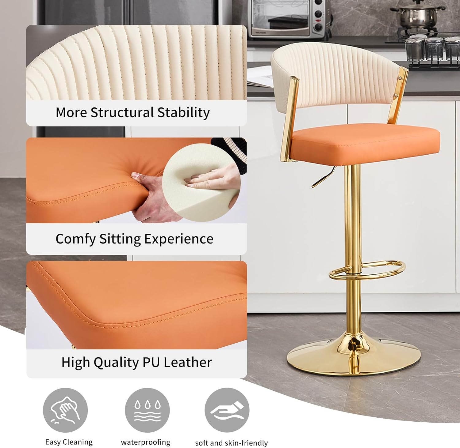 VipDesk Bar Stools Set of 2 Adjustable Swivel Counter Height