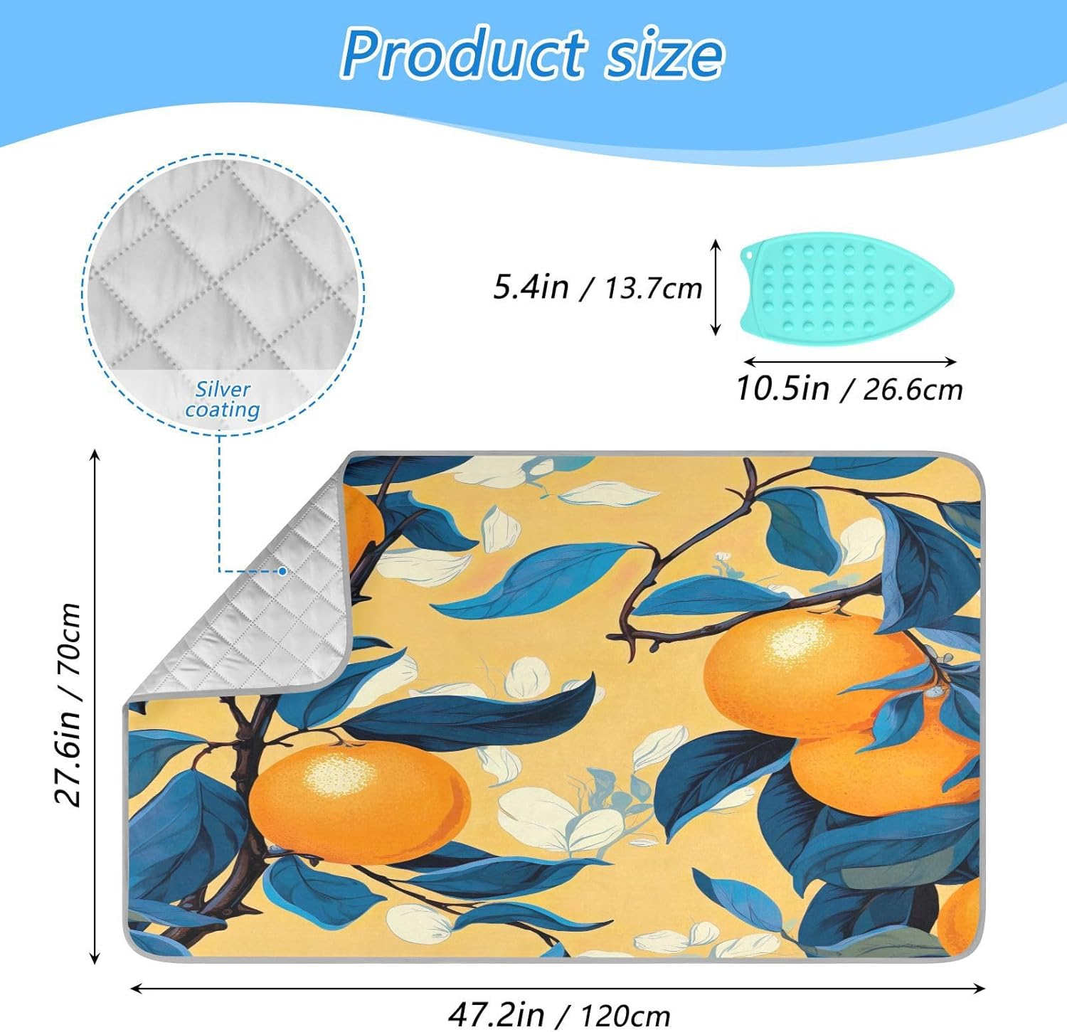 GAIGEO Oranges and Blue Leaves Travel Ironing Board Pad