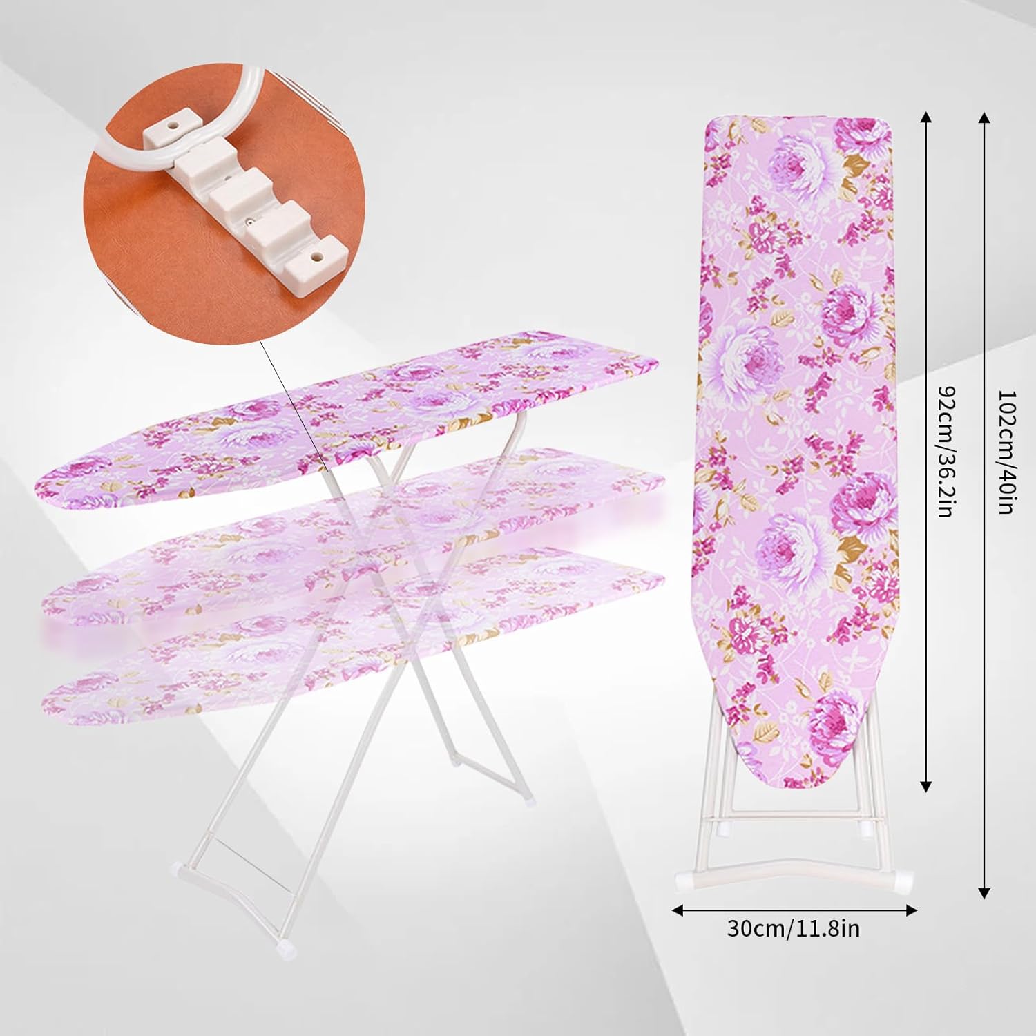 Folding Ironing Board with Adjustable Height and Iron Rest