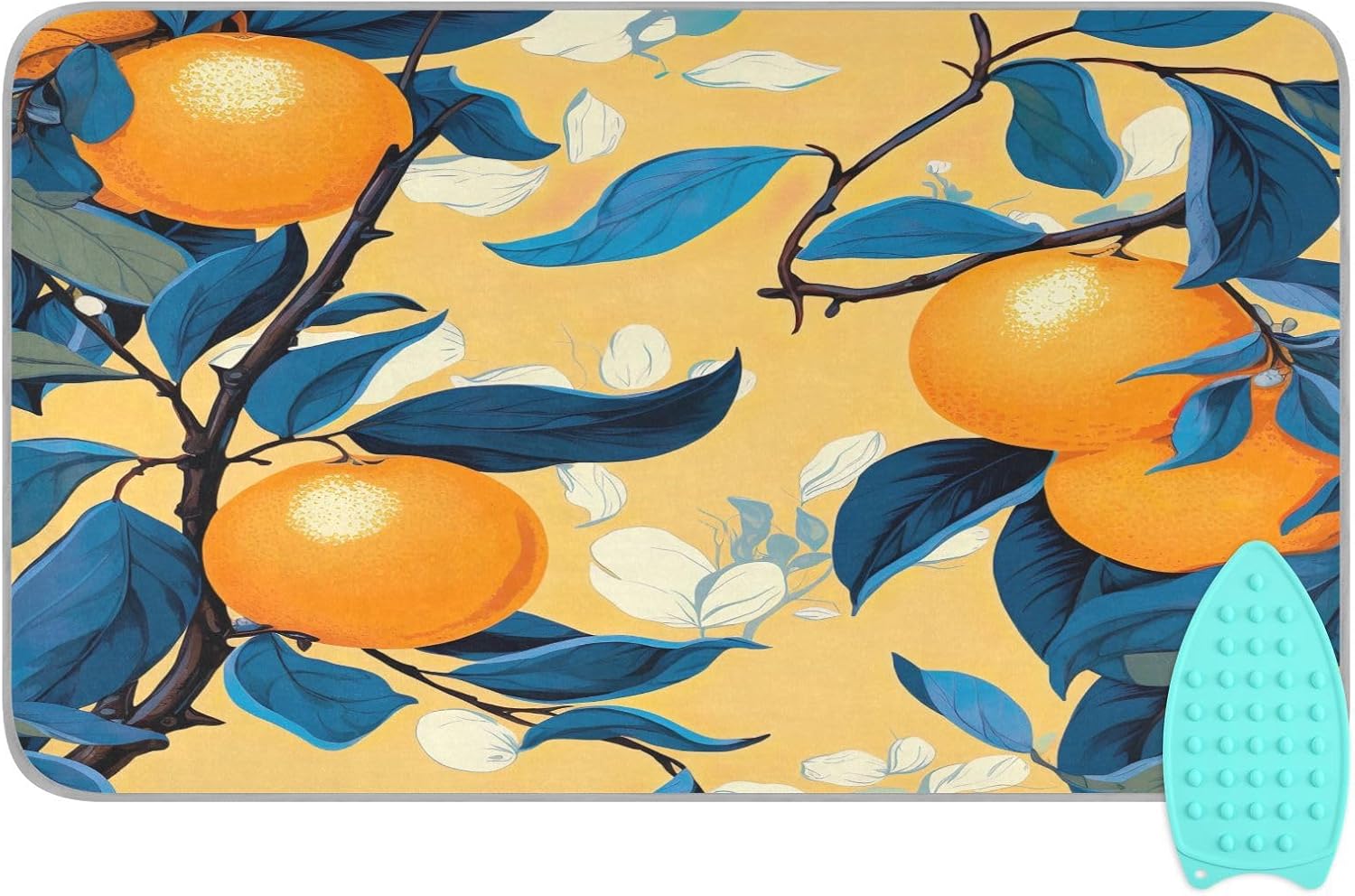 GAIGEO Oranges and Blue Leaves Travel Ironing Board Pad