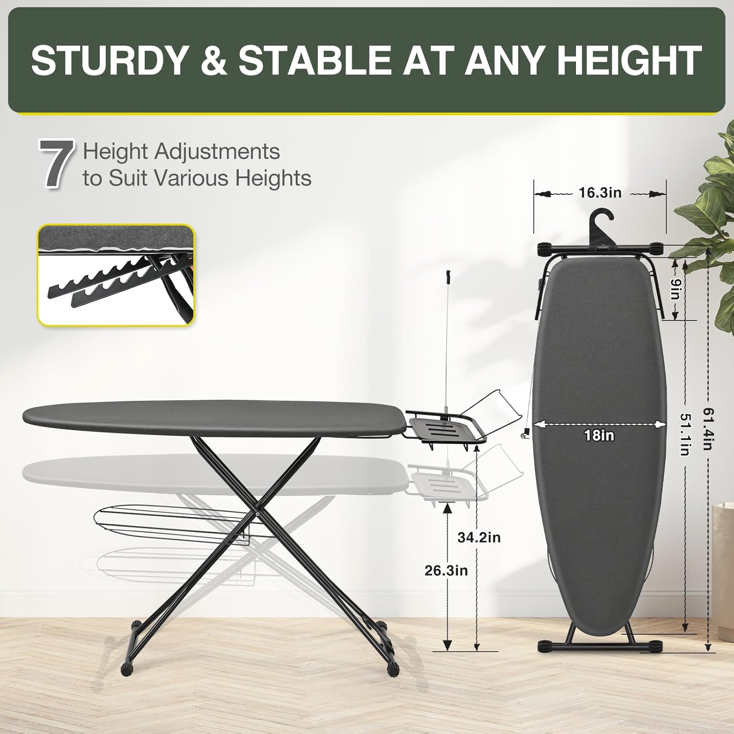 APEXCHASER Full Size Ironing Board 18 x 51in Black
