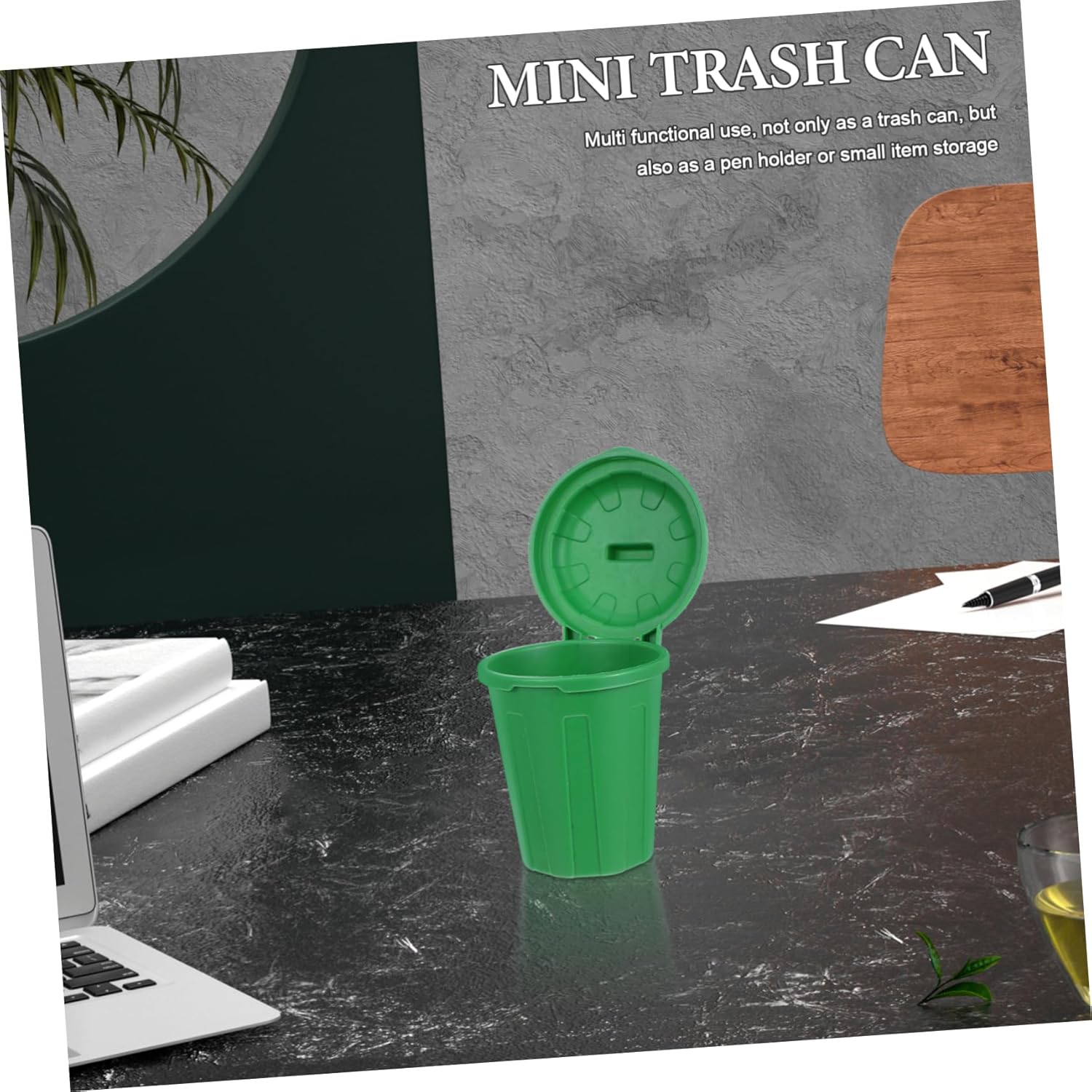 10Pcs Green Mini Trash Can with Lid for Desktop Use