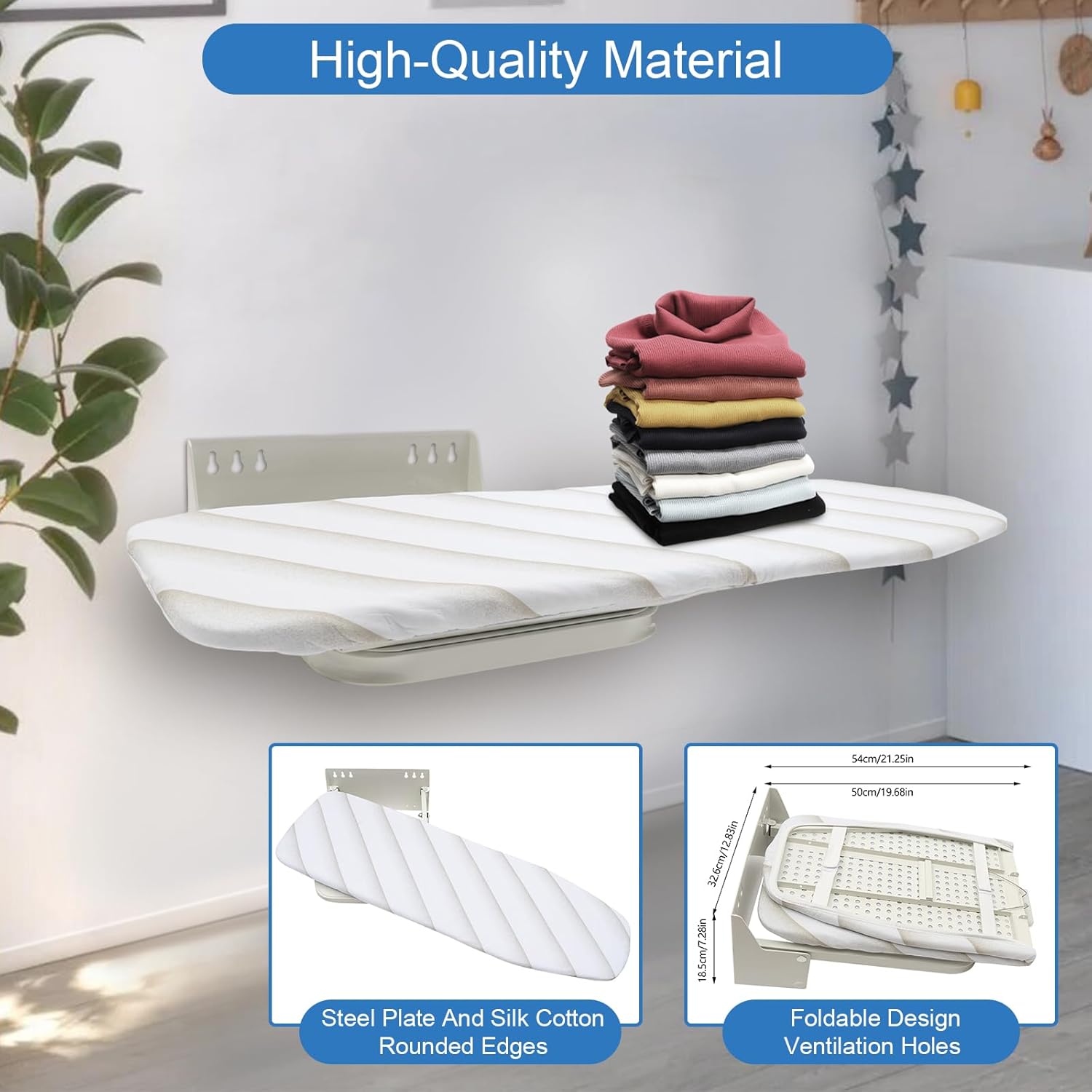 RustyVioum Wall Mounted Ironing Board with Swivel and Retractable Design