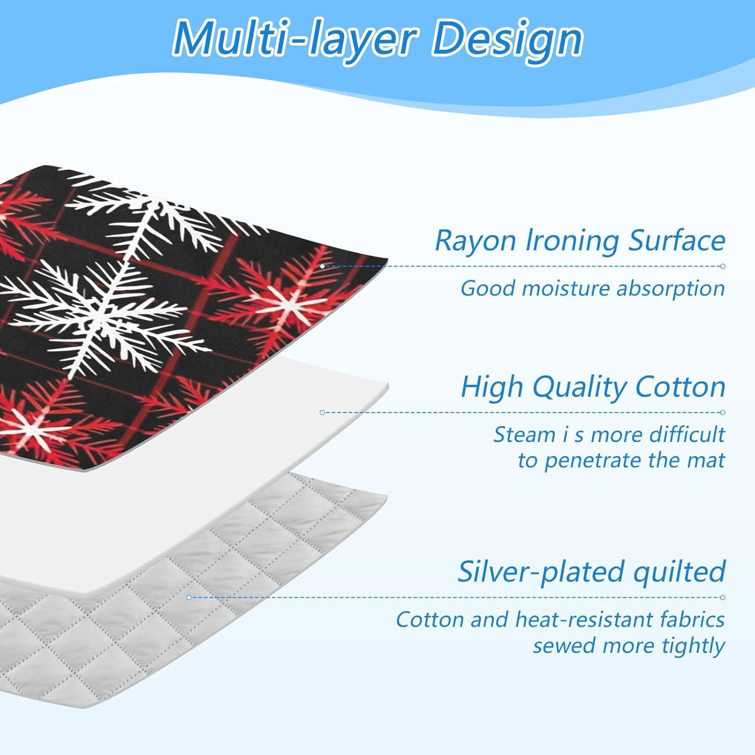 GAIGEO Red and Black Plaid Ironing Mat with Snowflakes Pattern