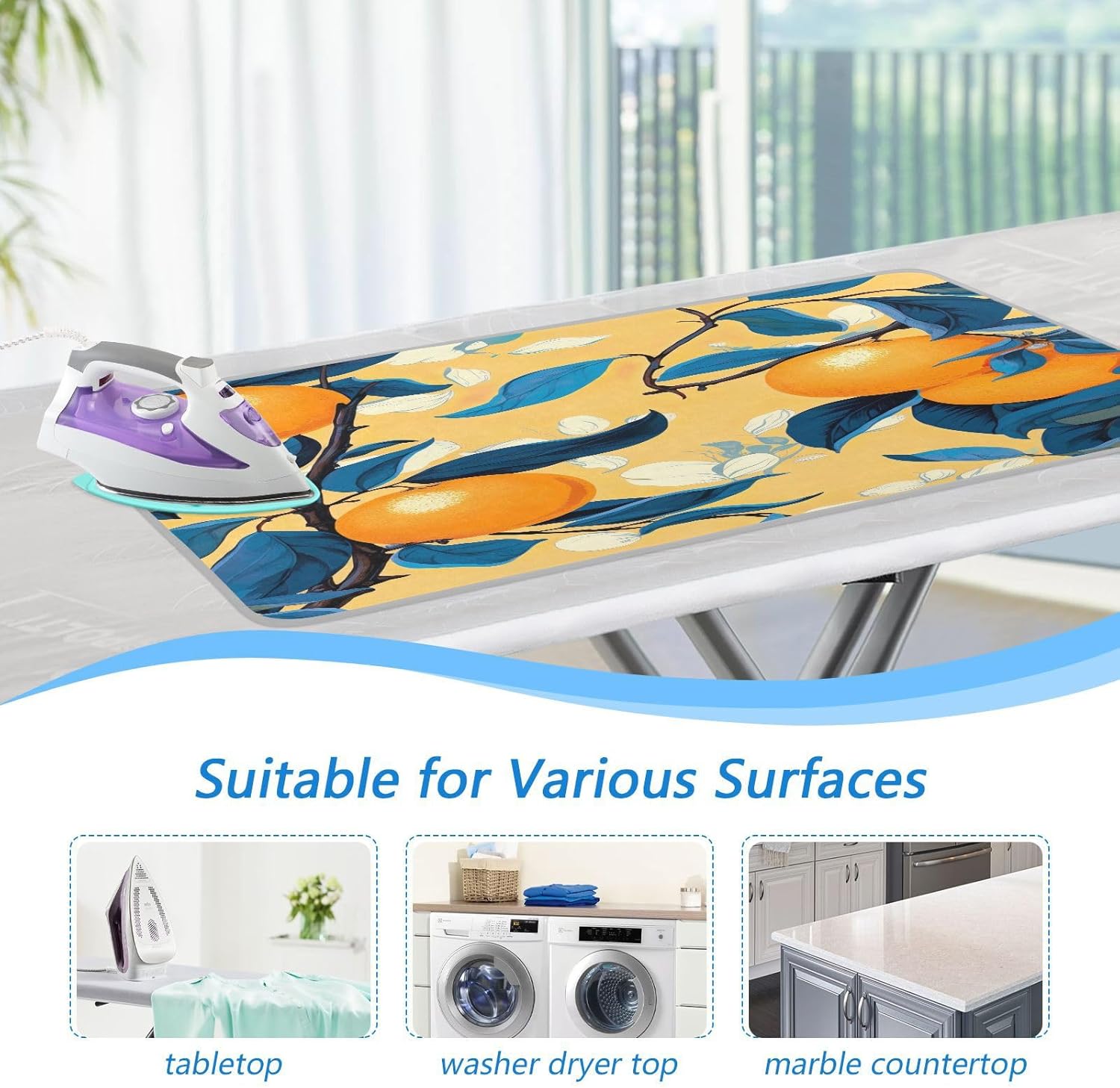 GAIGEO Oranges and Blue Leaves Travel Ironing Board Pad