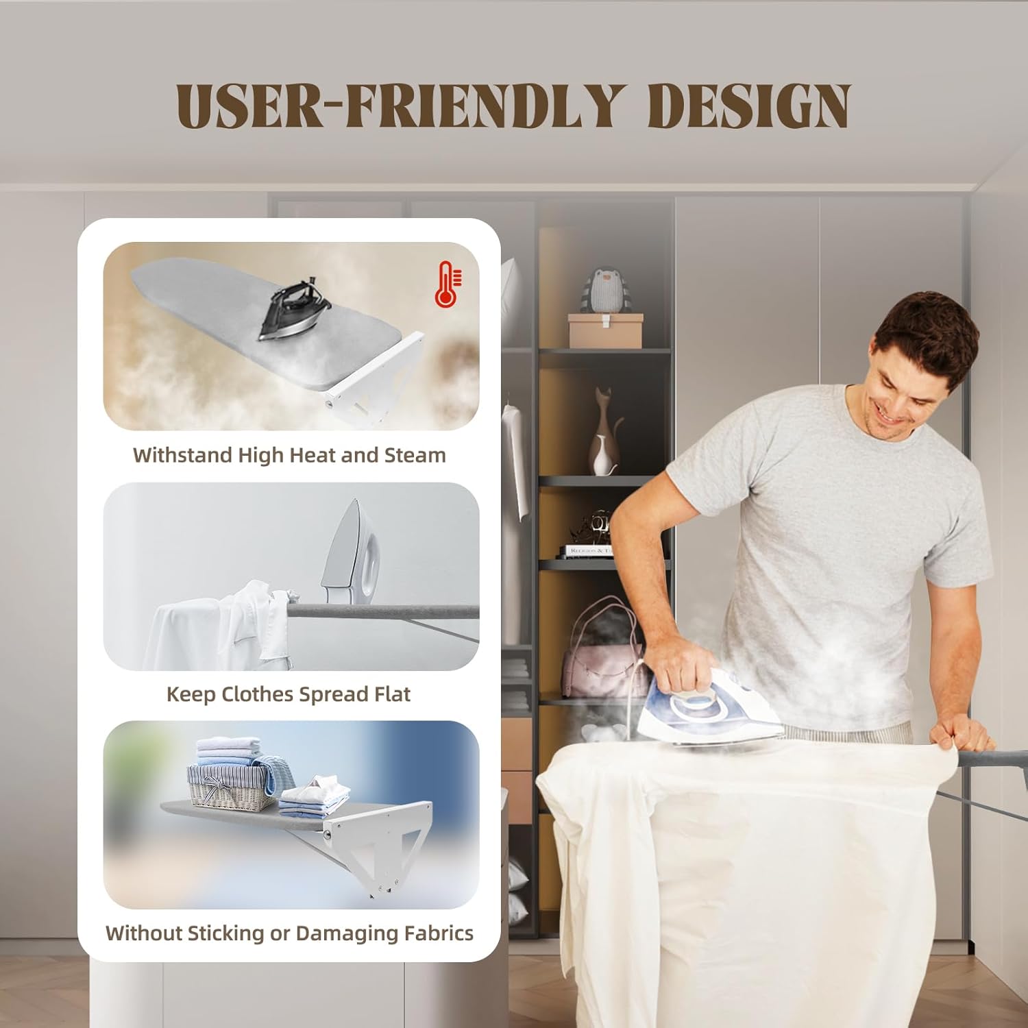 Foldable Wall-Mounted Ironing Board with 180 Rotate