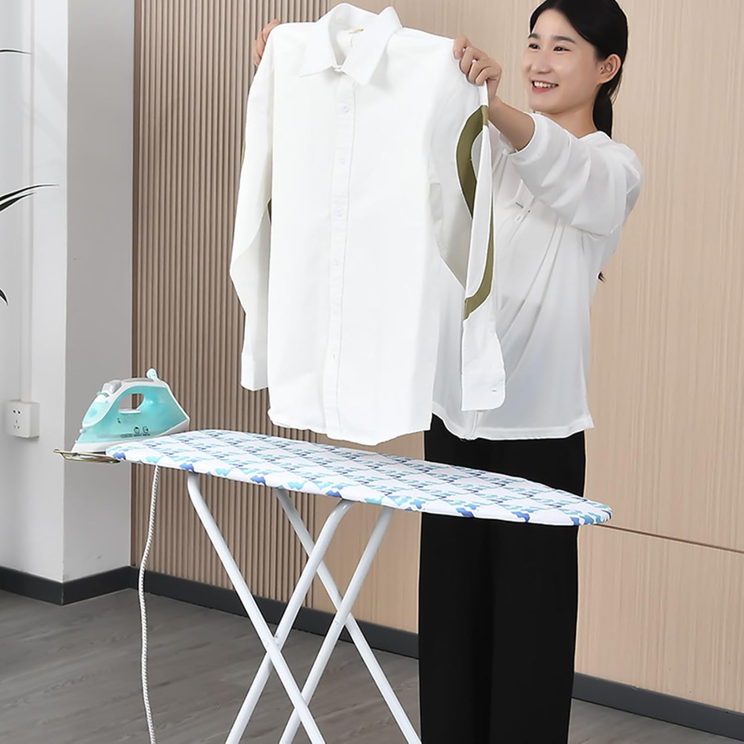 Foldable Ironing Board with Height Adjustment and Iron Rest