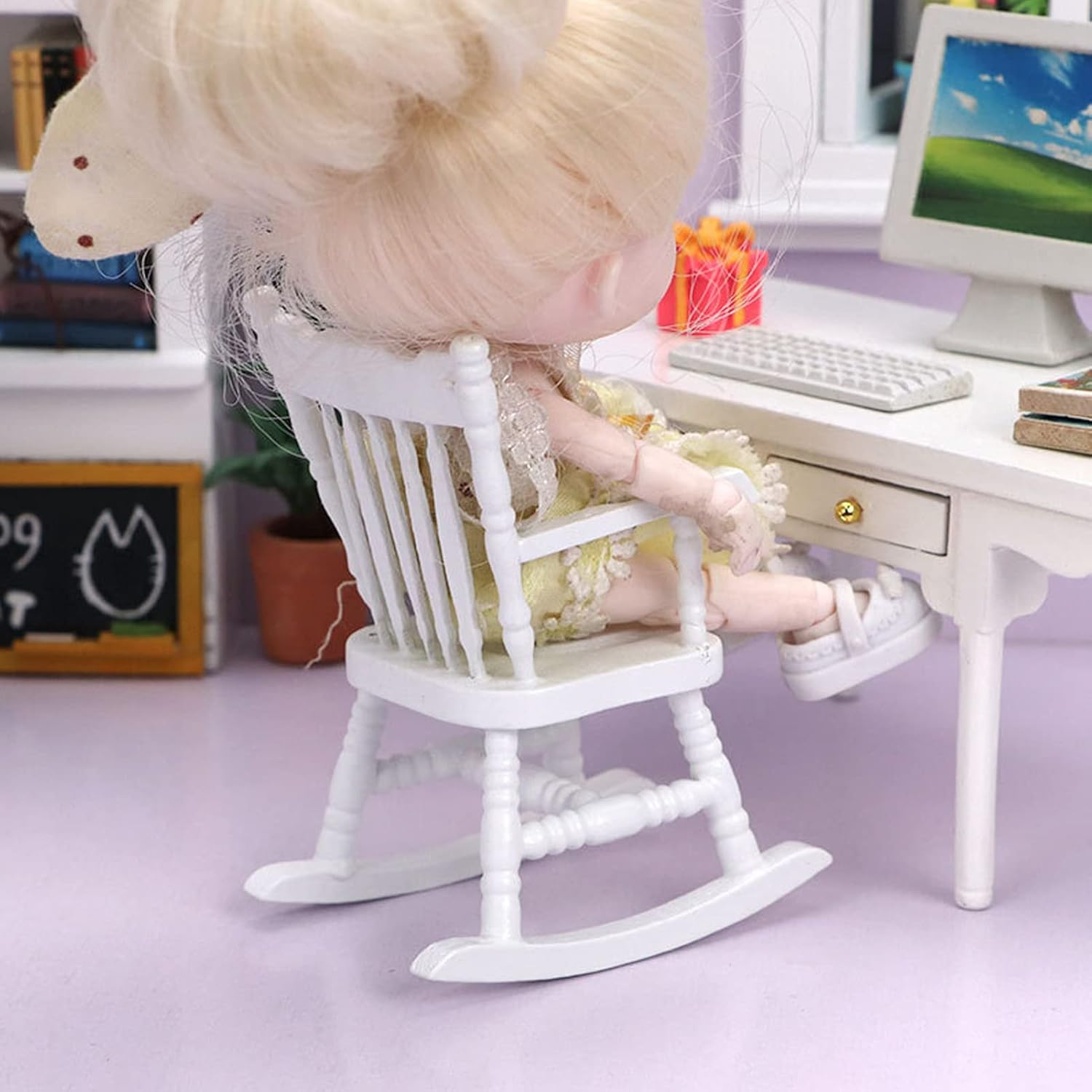 Dollhouse Rocking Chair Mini Wood Chair for Home Decor
