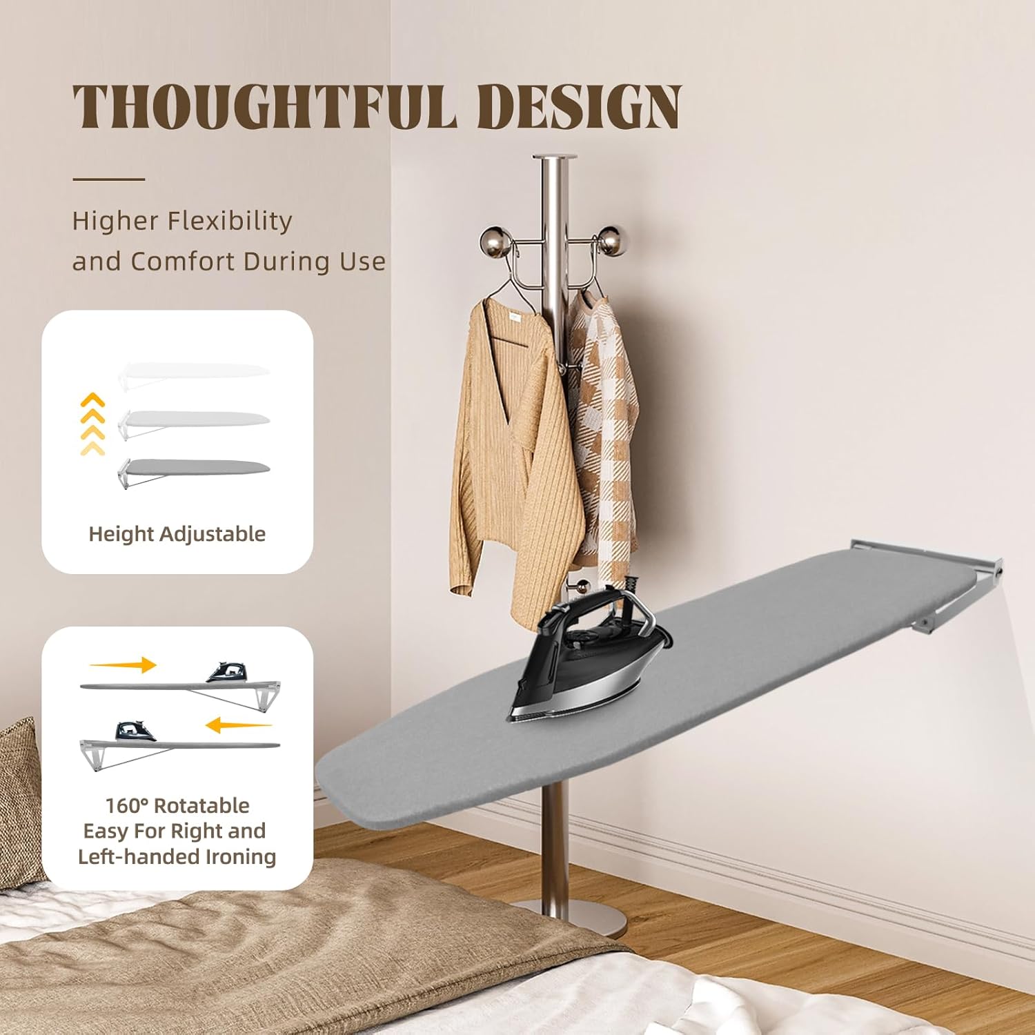 Foldable Wall-Mounted Ironing Board with 180 Rotate