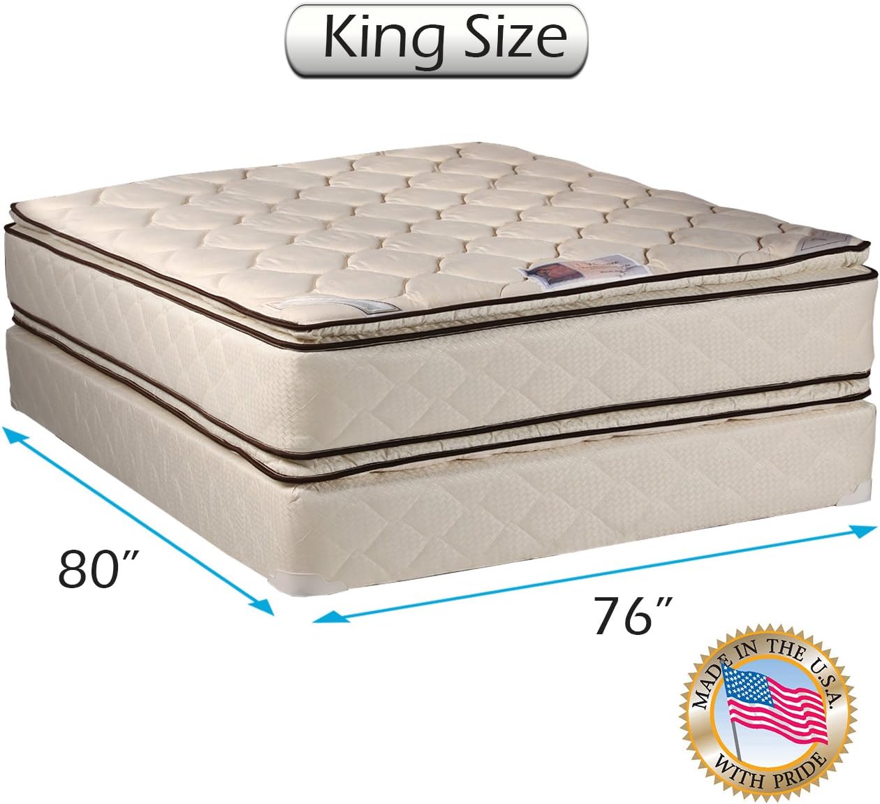 DS USA Coil Comfort Pillow Top King Mattress Set with Bed Frame