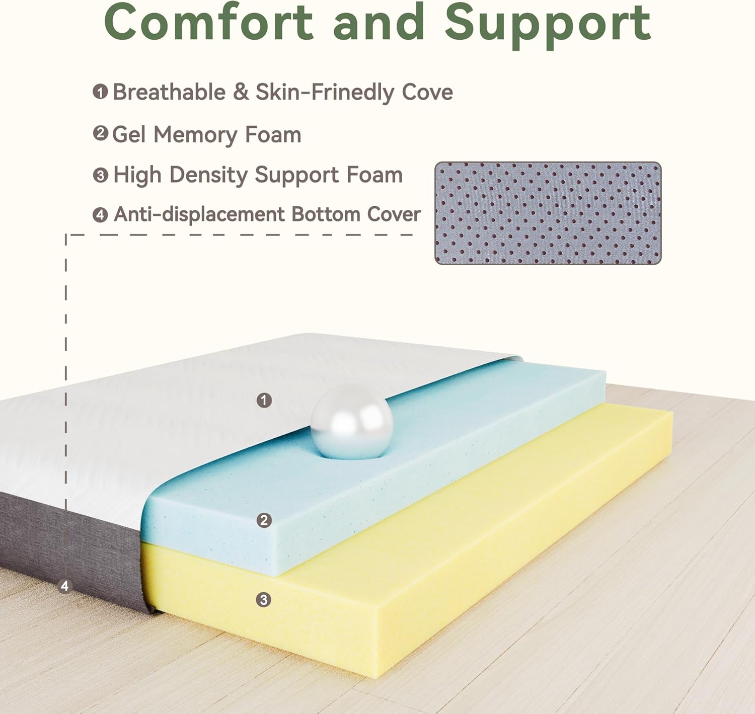 PicWooki 6 Inch Memory Foam Twin Mattress with Removable Cover