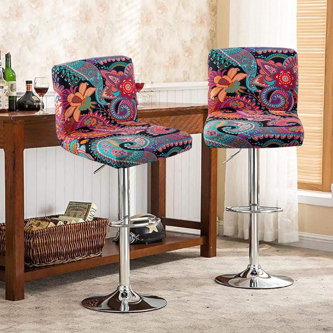 Levoberg Bar Stool Covers Set of 2 Printed Slipcovers with Backs