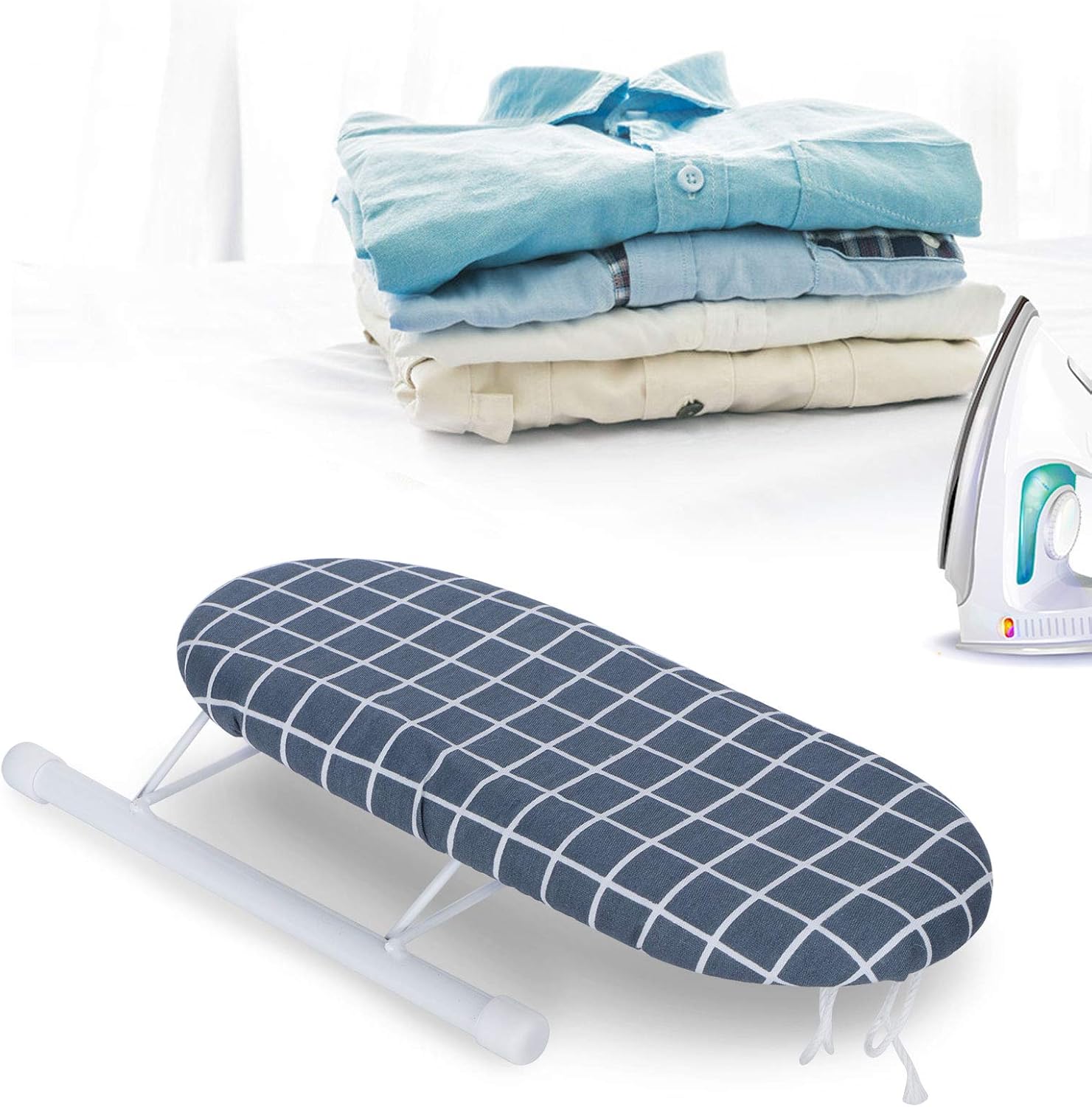 Mini Ironing Board with Dark Blue Plaid Cover
