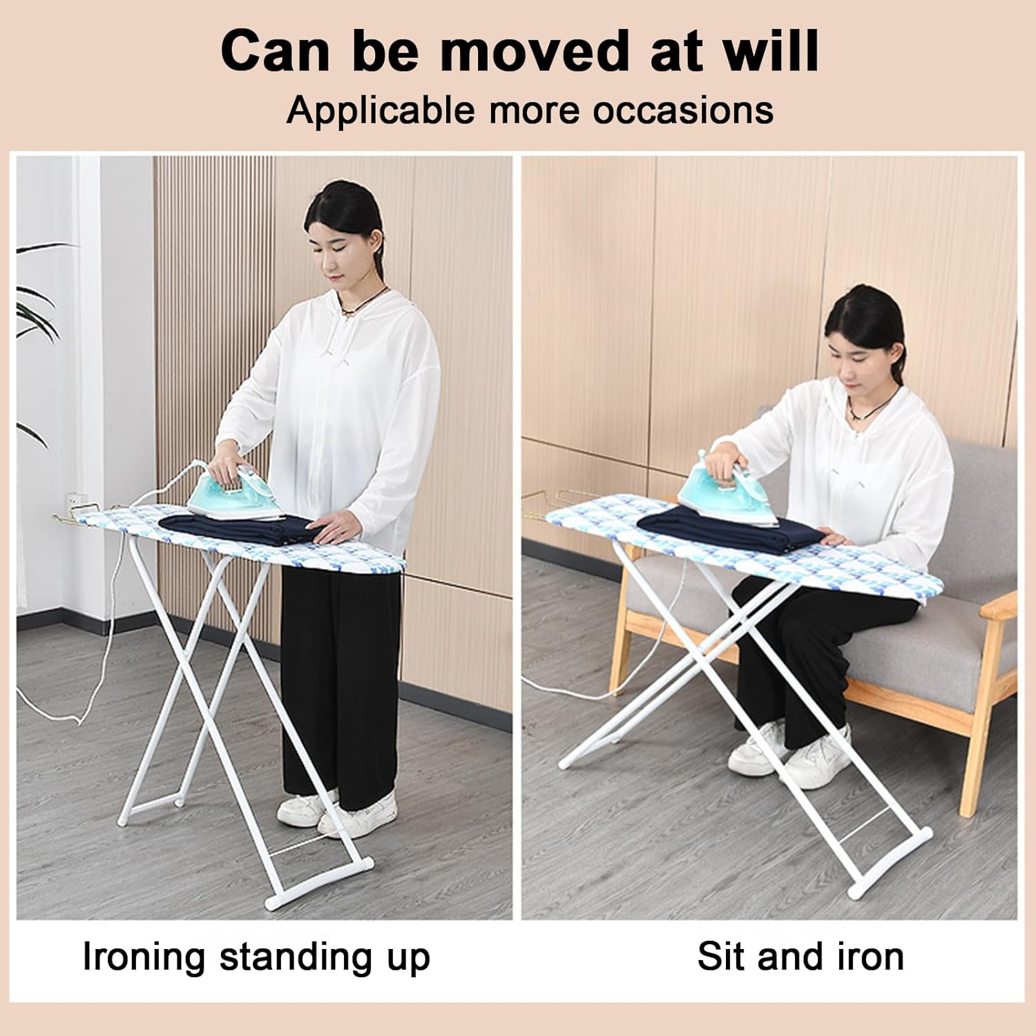 Foldable Ironing Board with Height Adjustment and Iron Rest