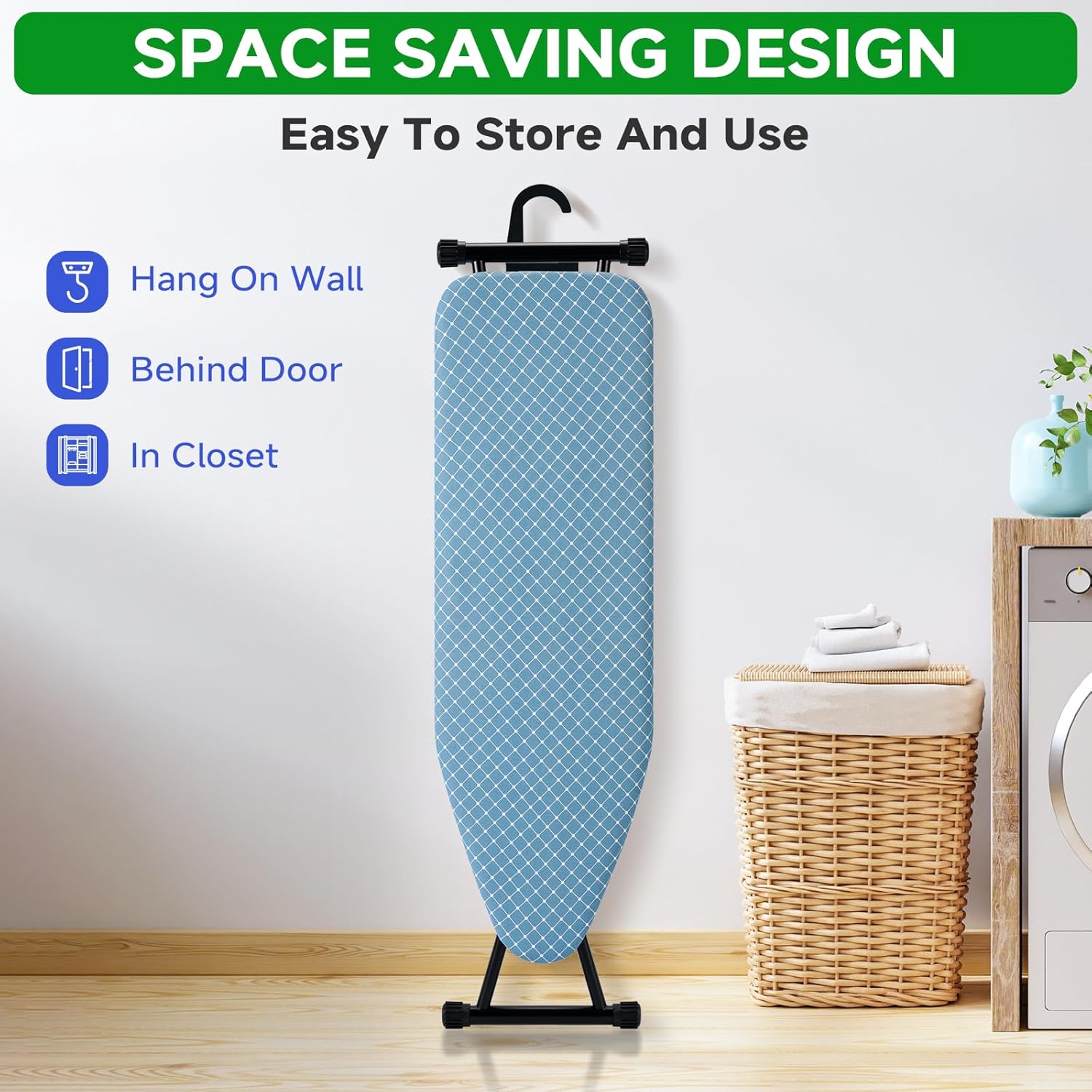 Compact Foldable Ironing Board with Blue Cover