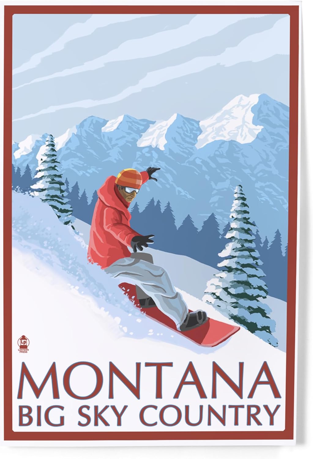 Lantern Press 8x12 Art Print Montana Big Sky Country Snowboarder