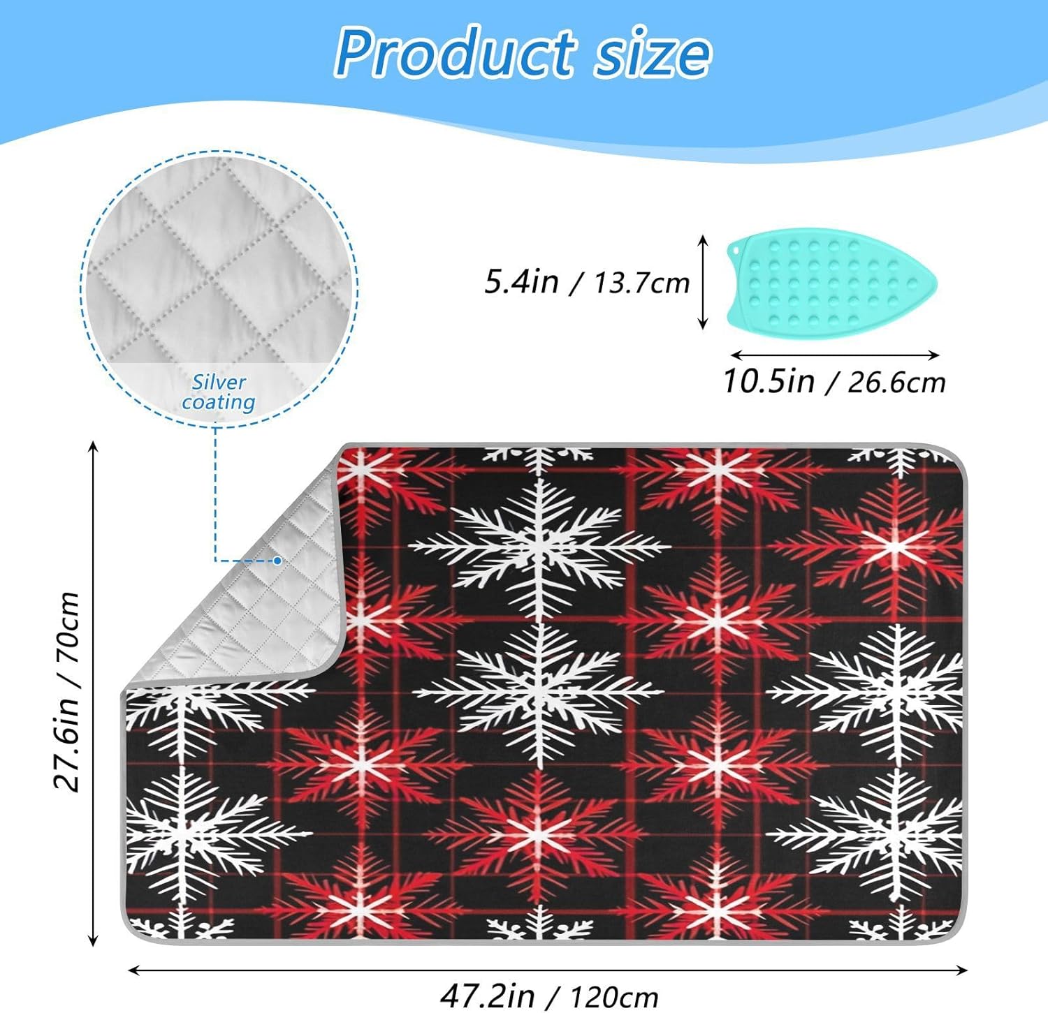 GAIGEO Red and Black Plaid Ironing Mat with Snowflakes Pattern