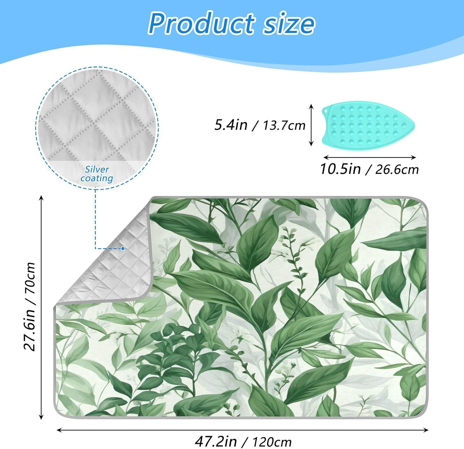 Green Plants and Leaves Ironing Mat Foldable Durable