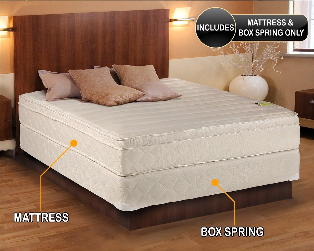 Dream Solutions USA Comfort Pedic Pillow Top Mattress Set with Bed Frame
