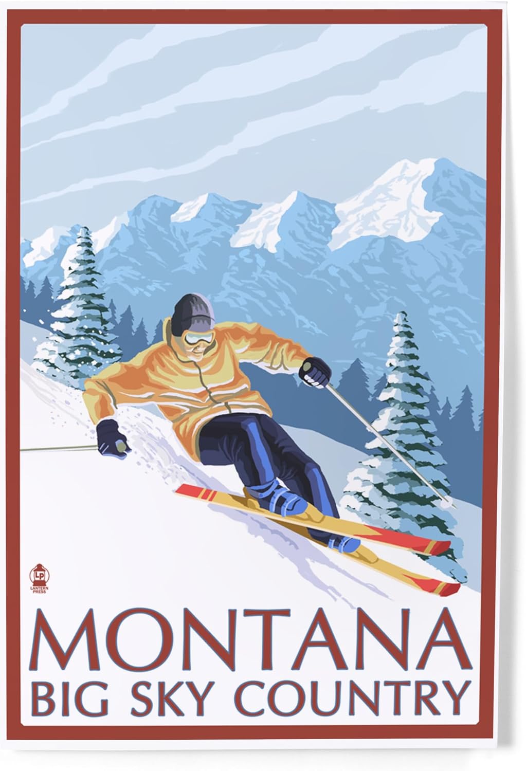 Lantern Press 8x12 Art Print Montana Big Sky Country Downhill Skier