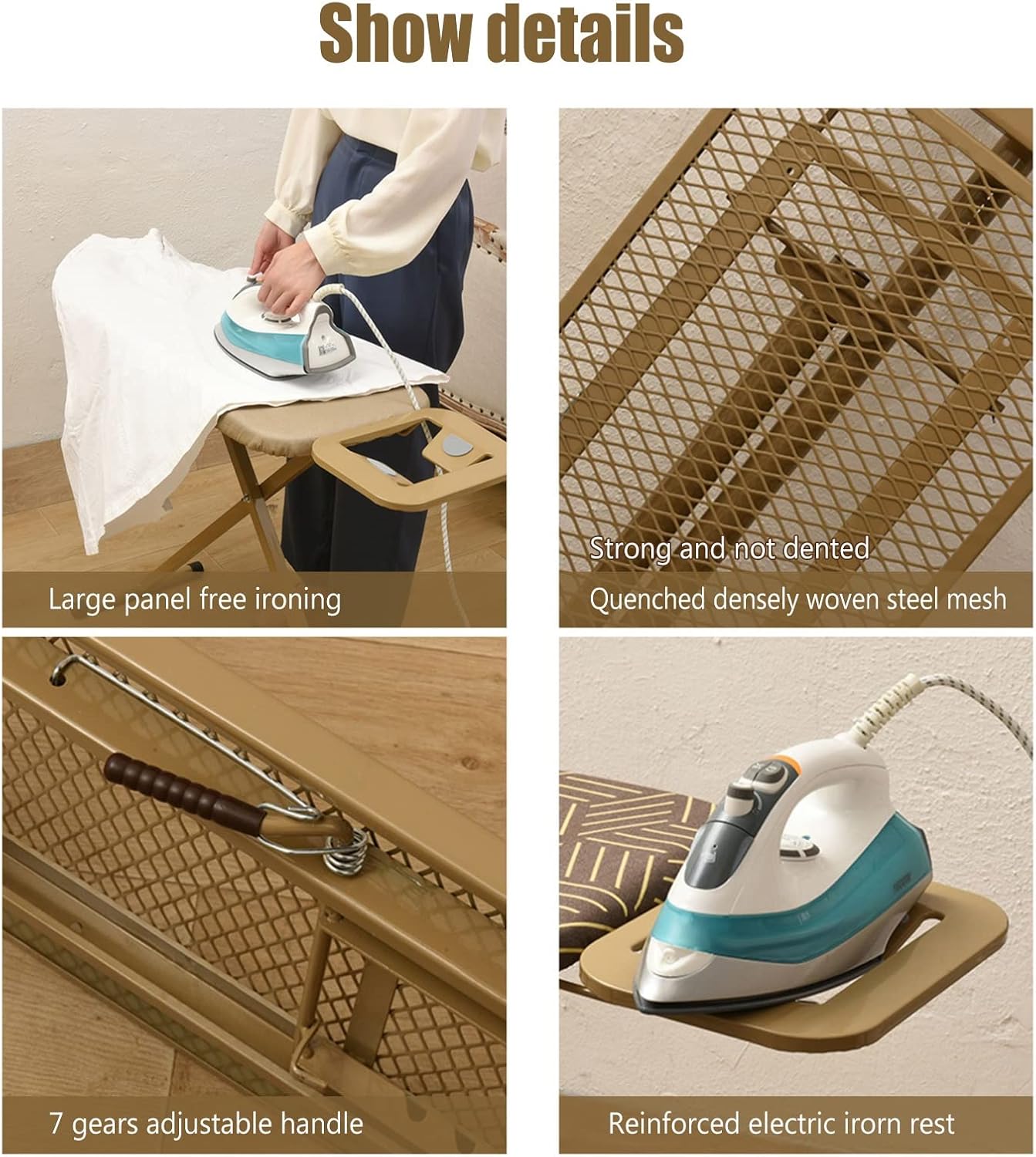 Golden Frame Ironing Board with T-Leg and Adjustable Height