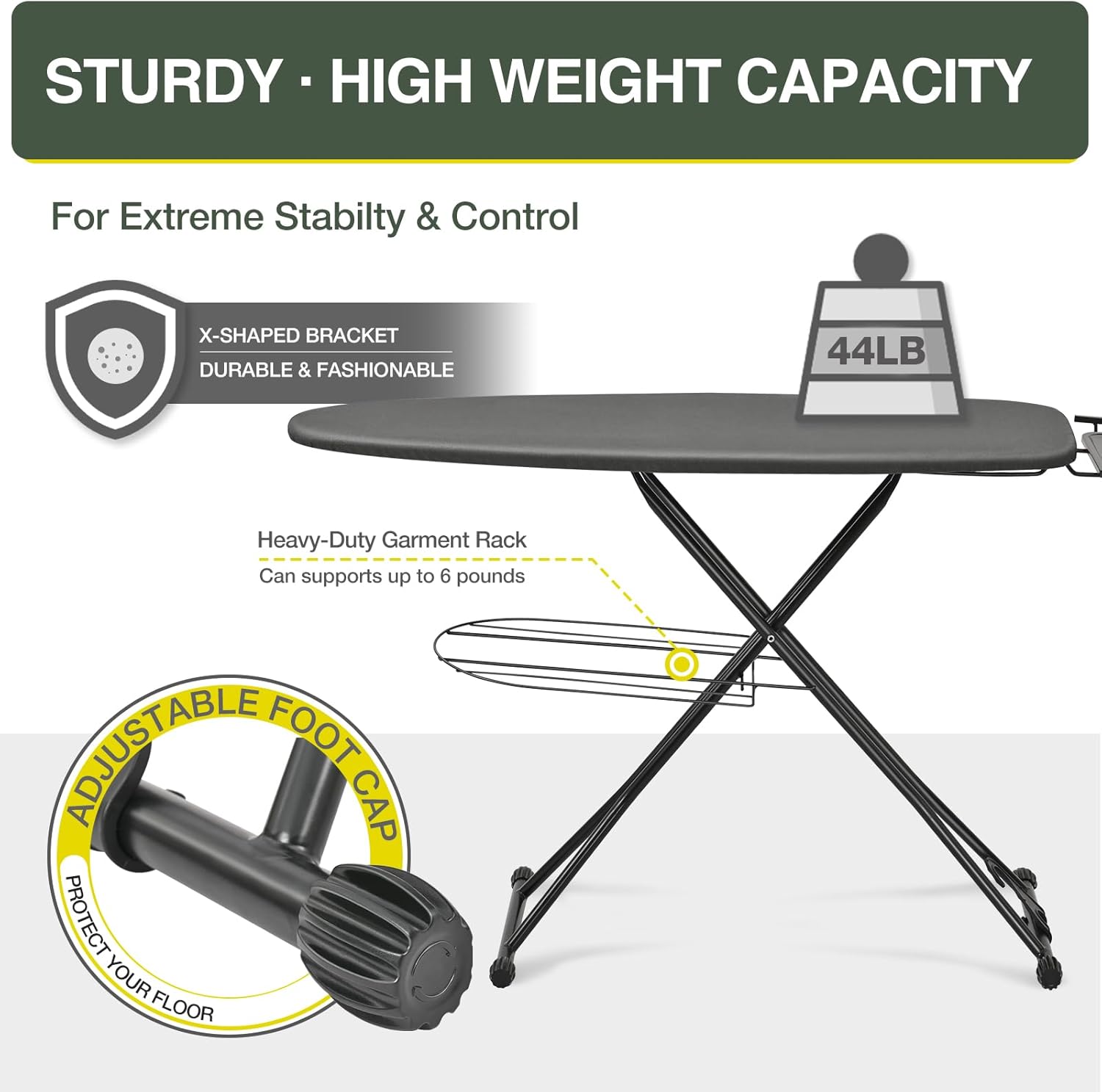 APEXCHASER Full Size Ironing Board 18 x 51in Black