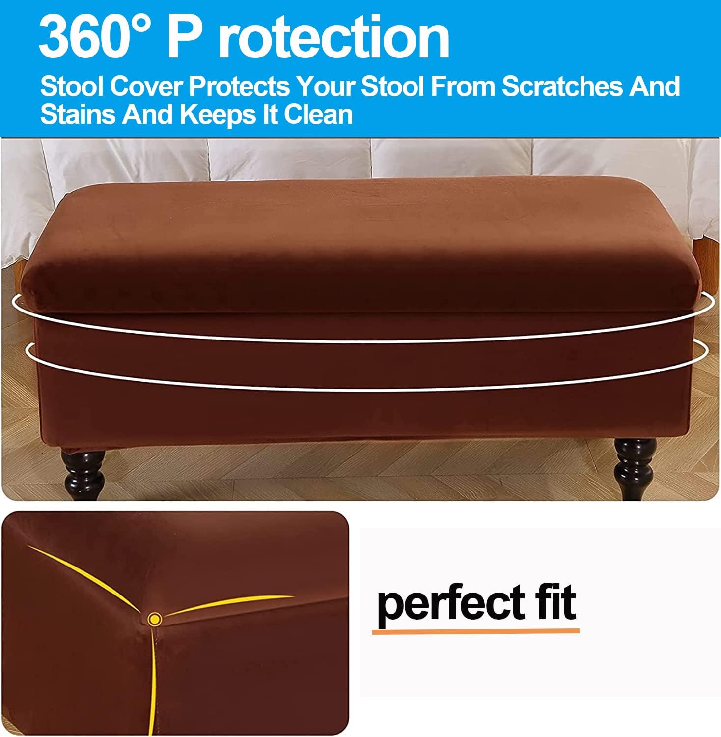 Velvet Rectangle Ottoman Cover with Lid Storage Bench Slipcovers