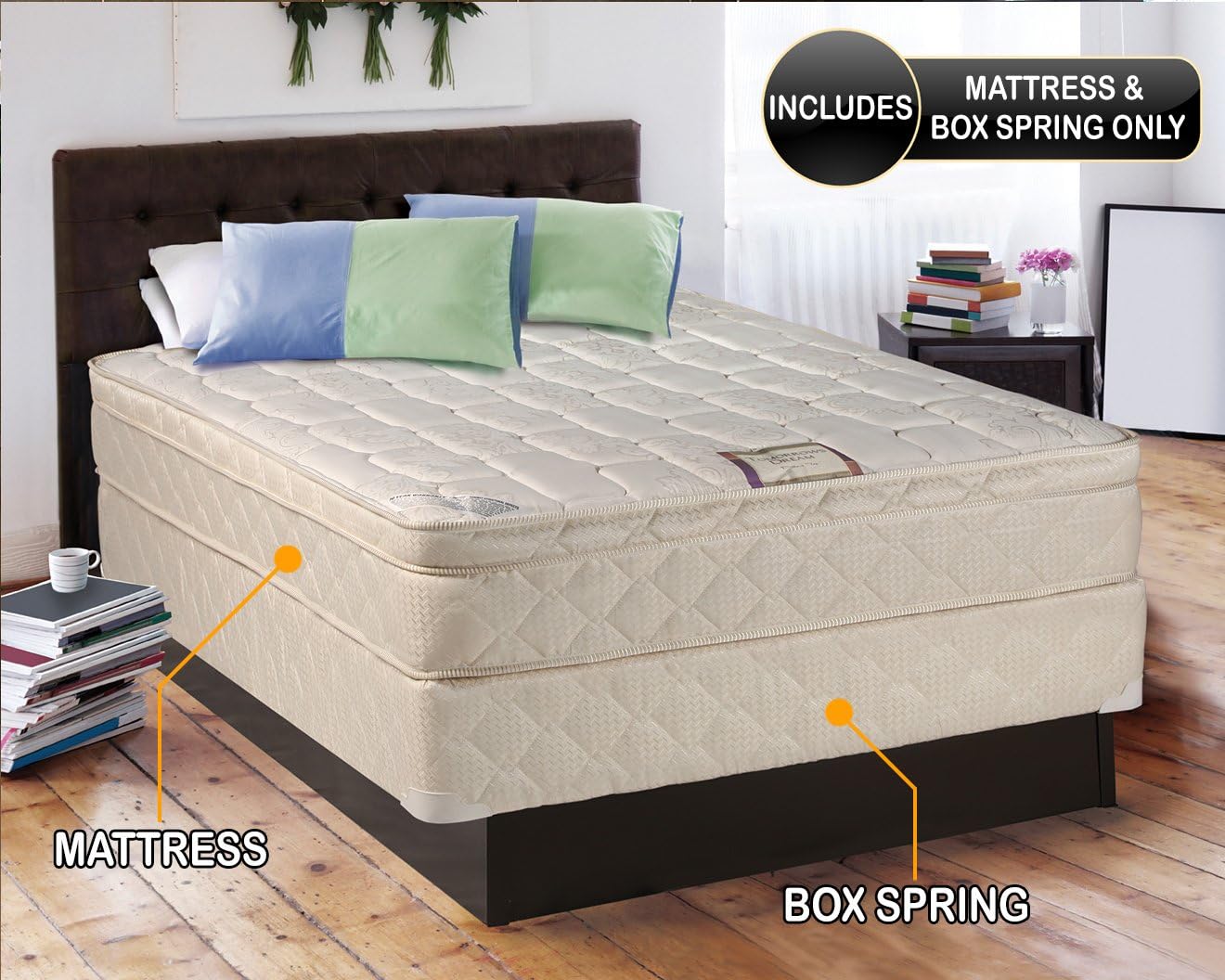 Dream Sleep Dreamy Collection Mattress Set with Pillow Top and Box Spring