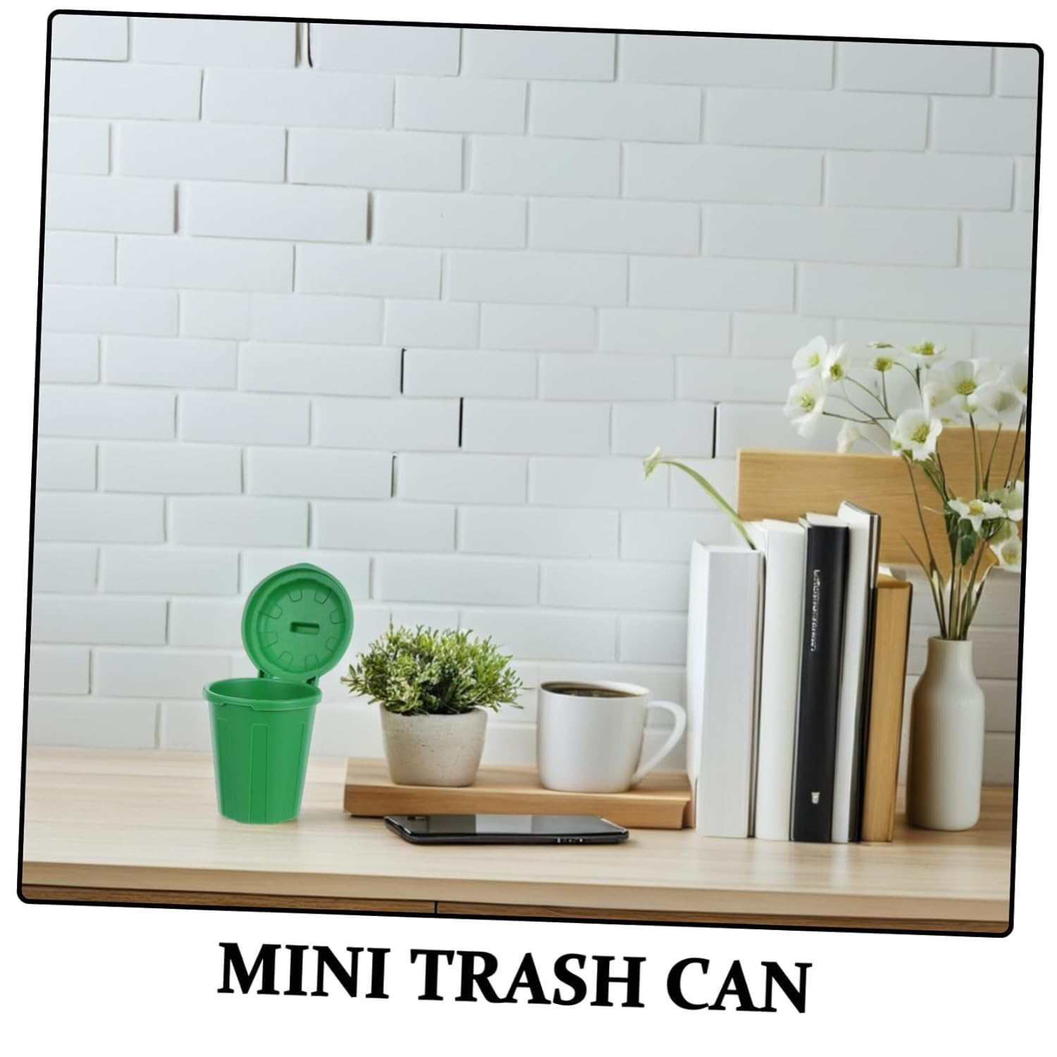 10Pcs Green Mini Trash Can with Lid for Desktop Use
