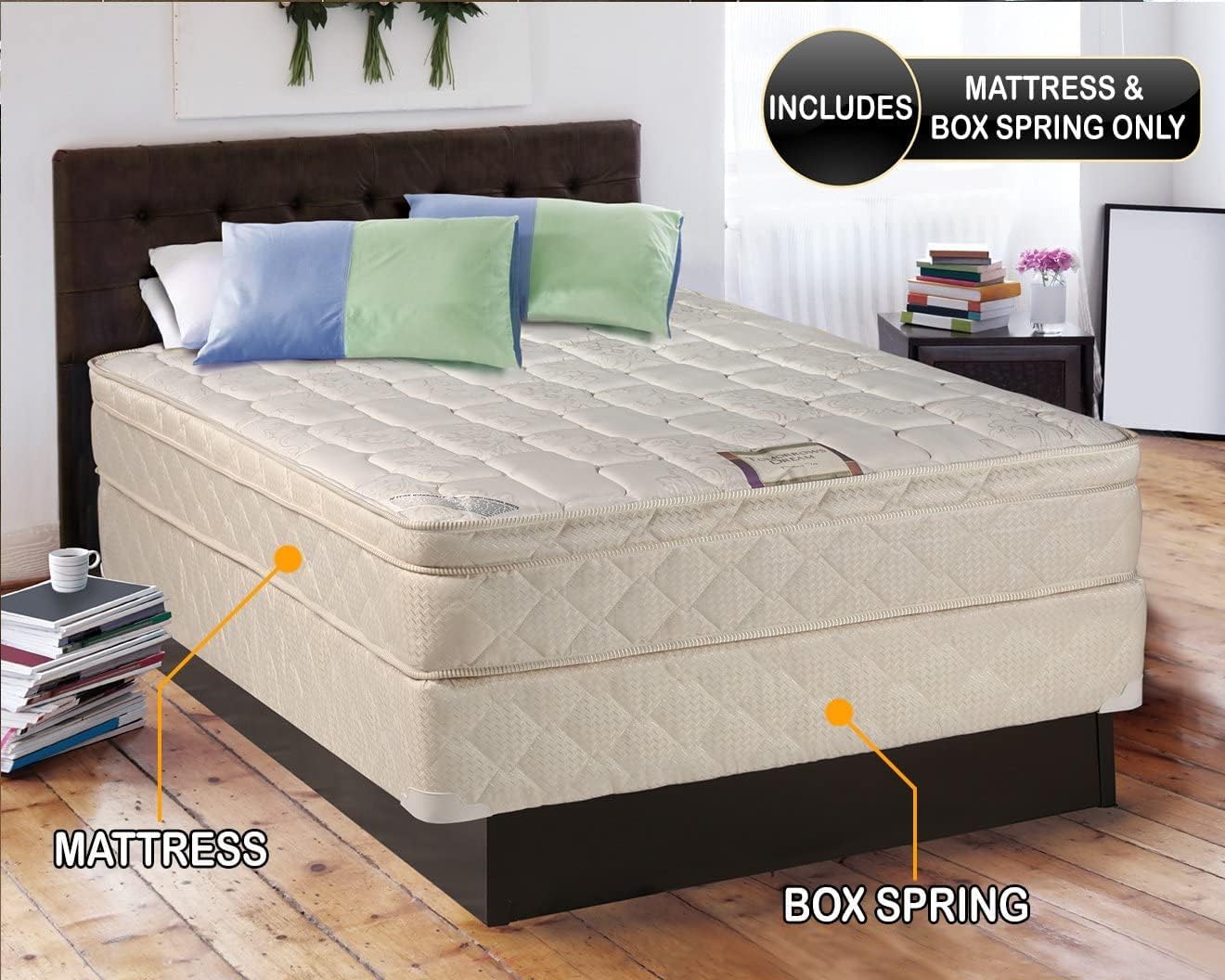 Dream Solutions USA Dreamy Collection Full Mattress Set with Pillowtop and Box Spring