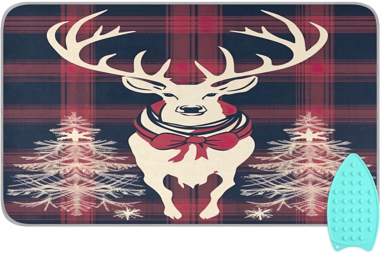 Wassud Plaid Ironing Mat with Deer Pattern Foldable Portable