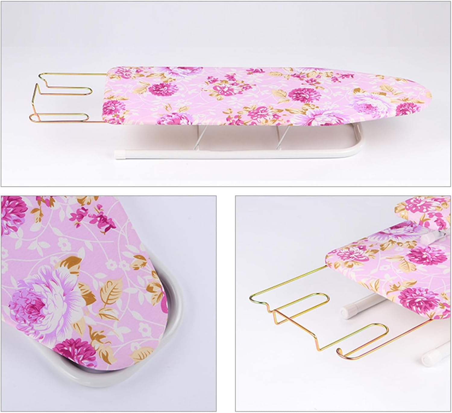 HEVIRGO Foldable Ironing Board with Anti-Slip Feet and Heat-Resistant Cover