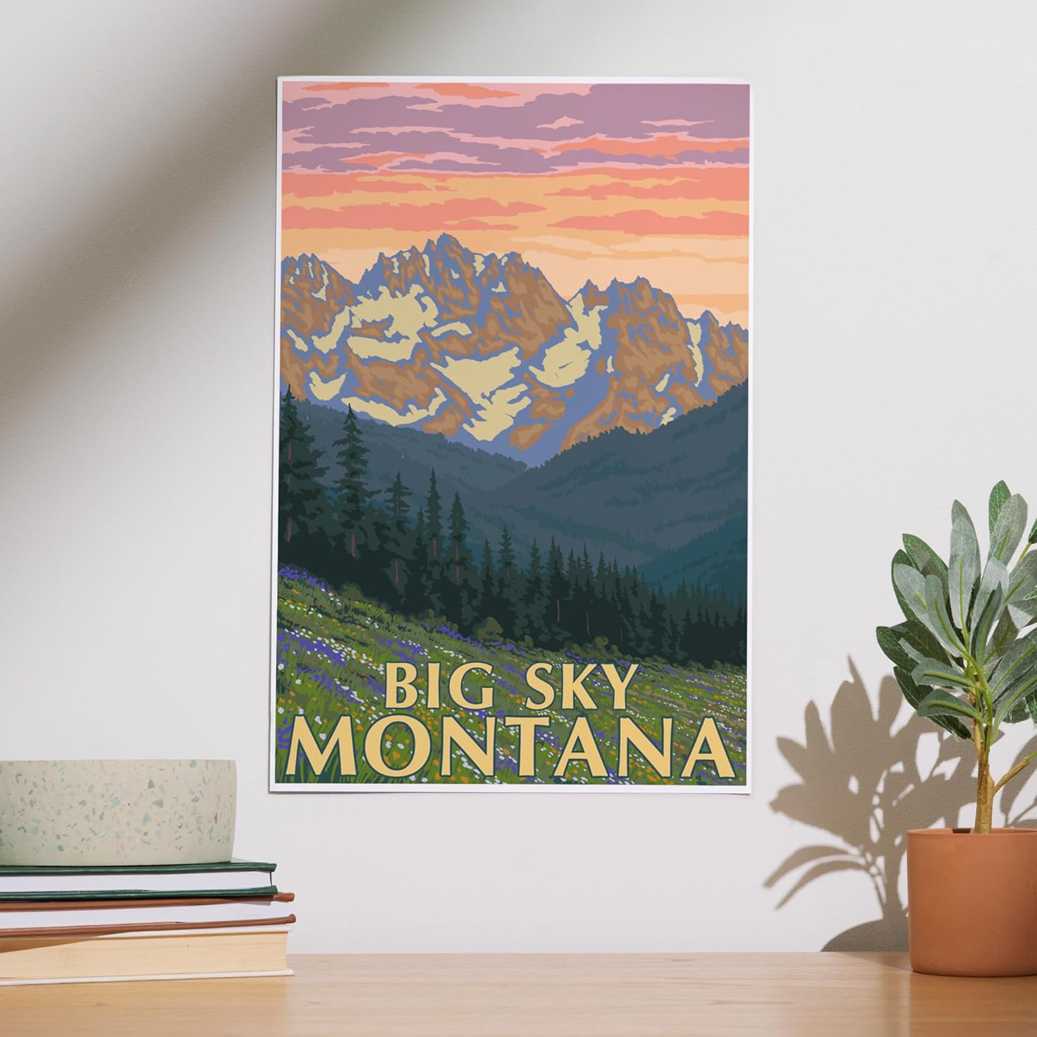 Lantern Press 12x18 Inch Art Print Big Sky Montana Spring Flowers