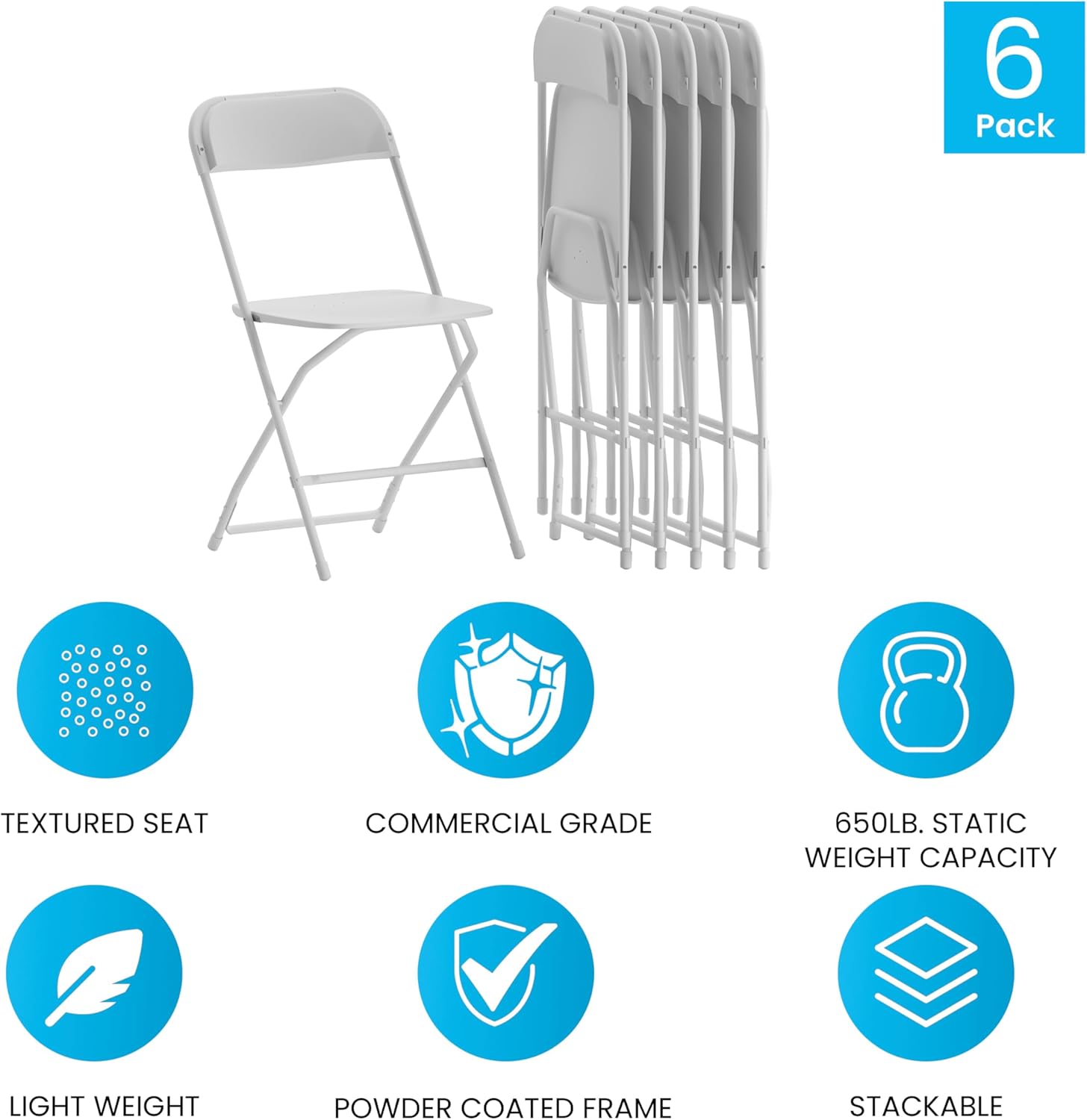 Flash Furniture Hercules Series Folding Chairs Set of 6 White