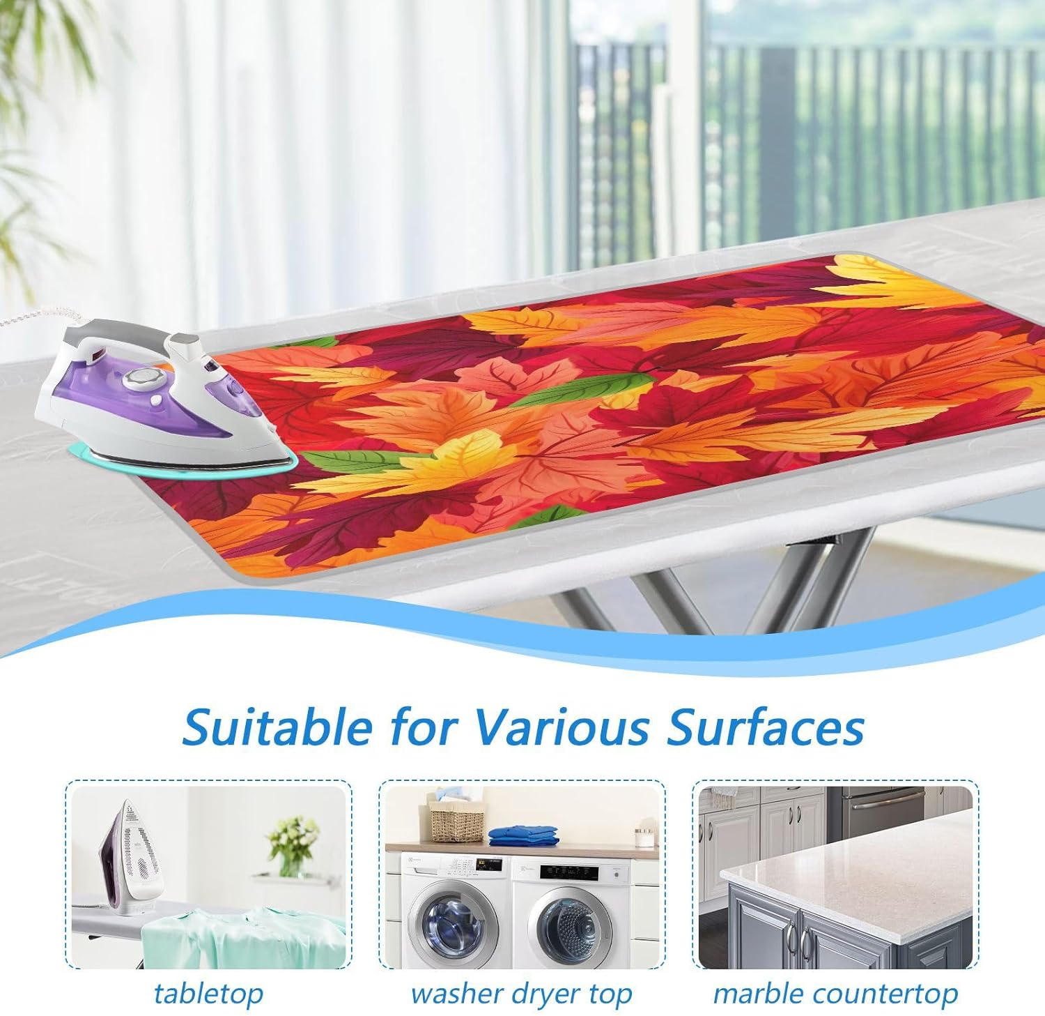 Bright Red Autumn Leaves Portable Ironing Mat Heat Resistant