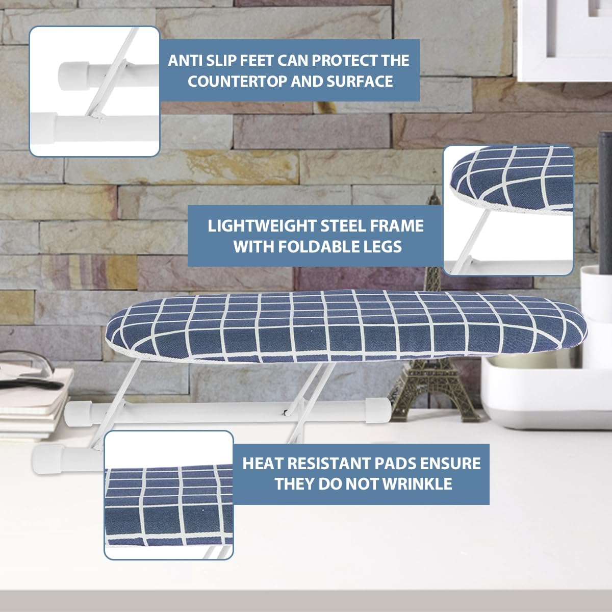 Kandishiex Small Portable Ironing Board with Non-Slip Feet