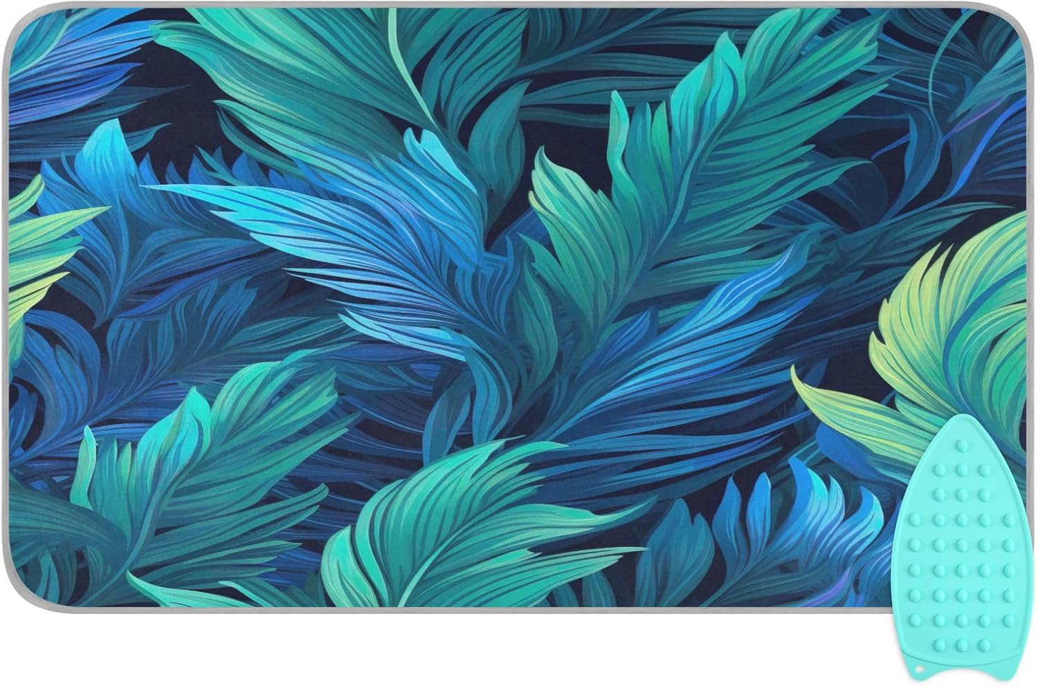 Blue Green Tropical Leaf Ironing Pad Portable Ironing Blanket Quilt Ironing Mat