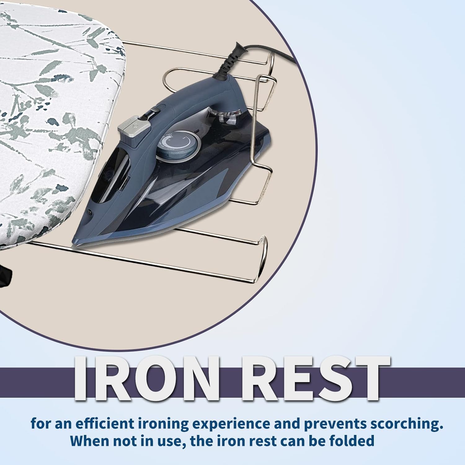 Compact Folding Ironing Board with Iron Holder and Rest